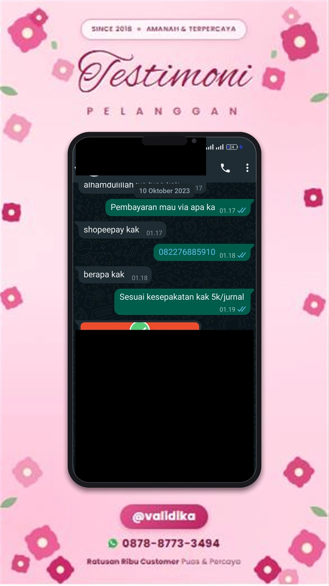 Bukti testimoni pelanggan