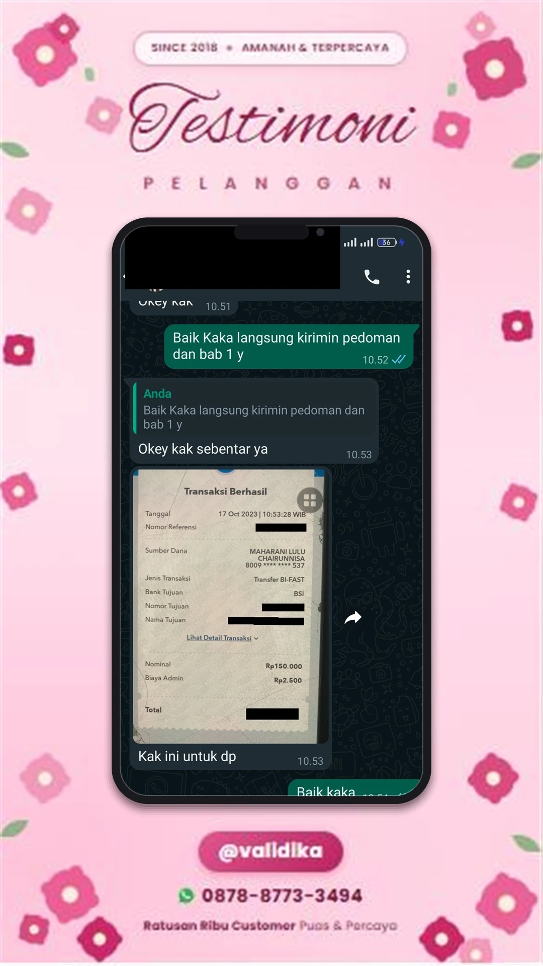 Bukti testimoni pelanggan