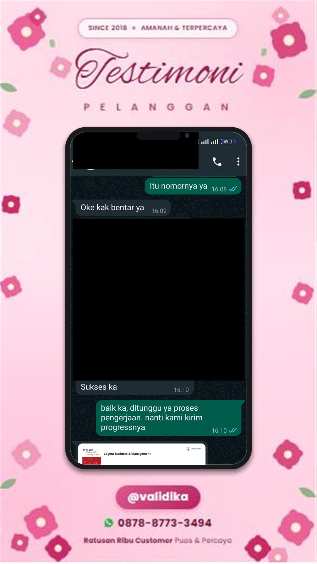 Bukti testimoni pelanggan