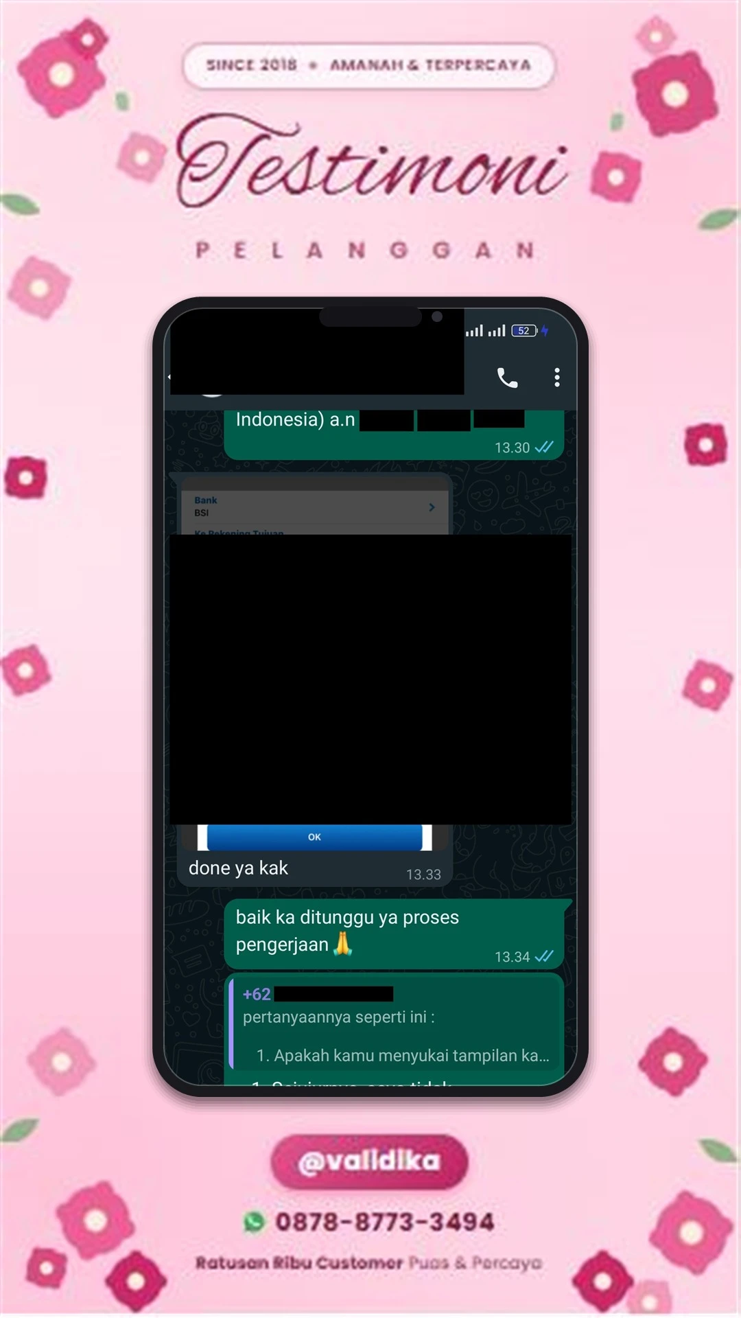 Bukti testimoni pelanggan