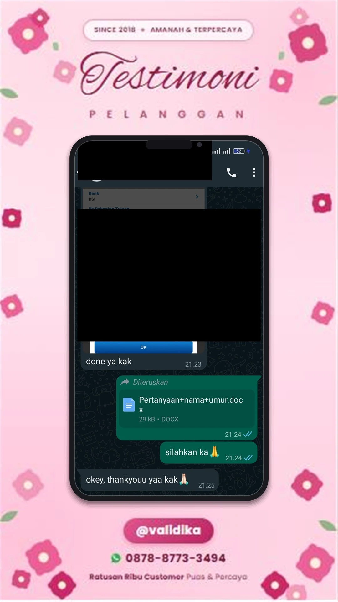 Bukti testimoni pelanggan
