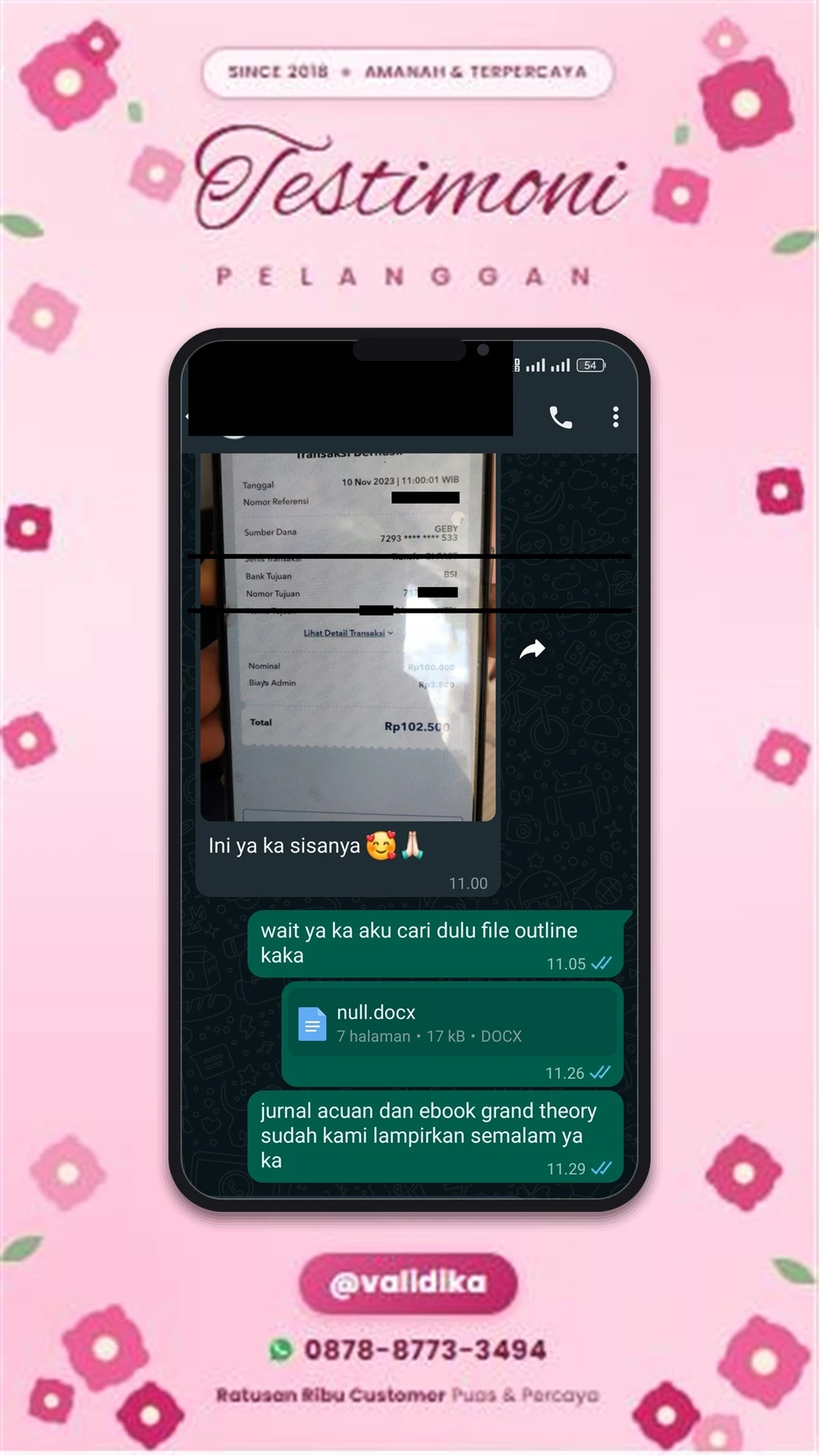 Bukti testimoni pelanggan