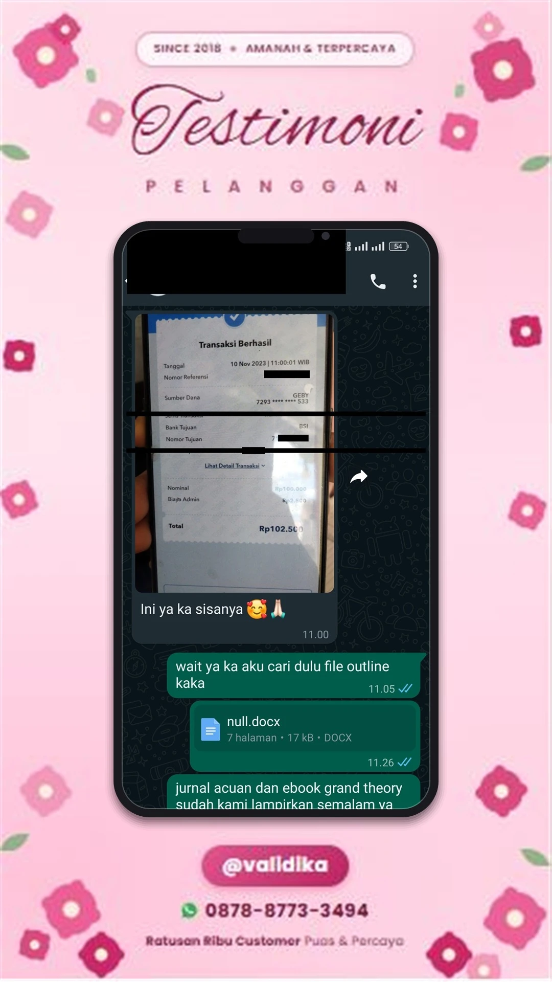 Bukti testimoni pelanggan