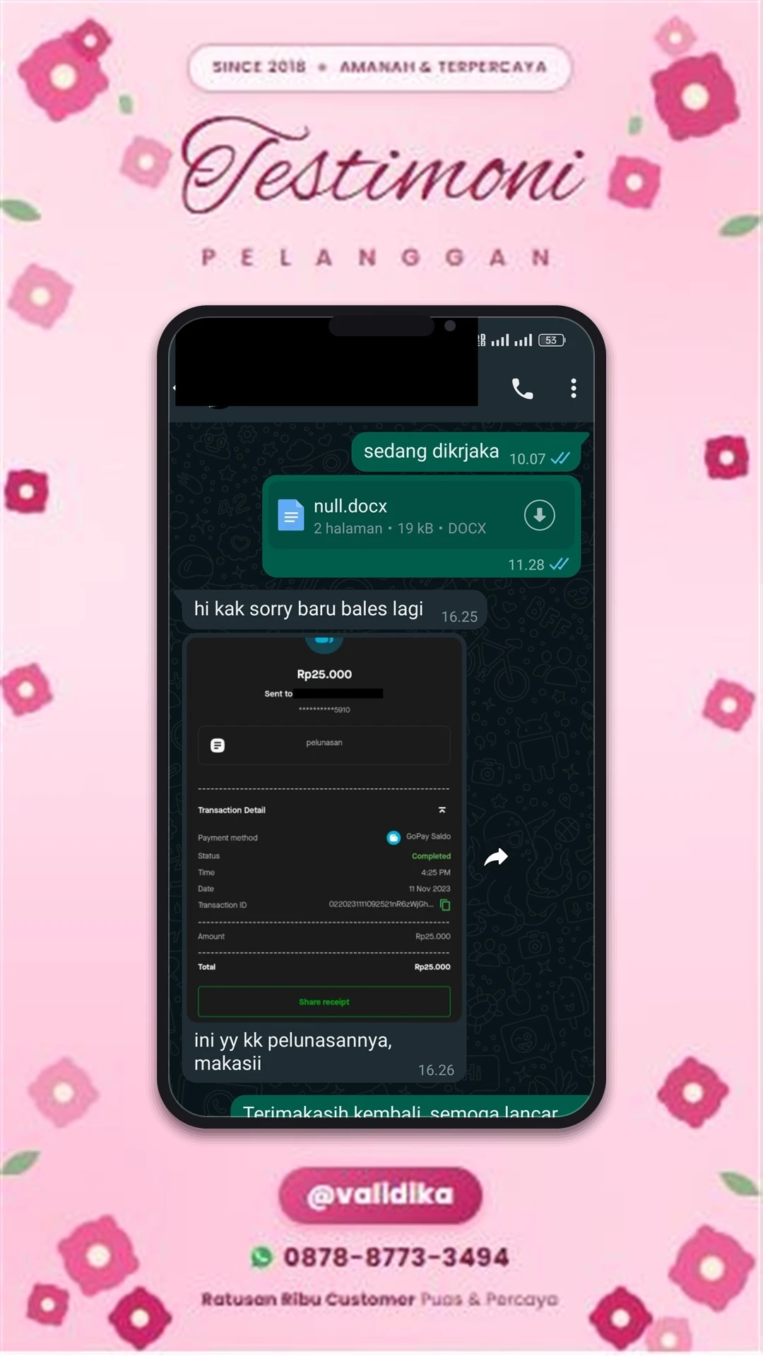 Bukti testimoni pelanggan