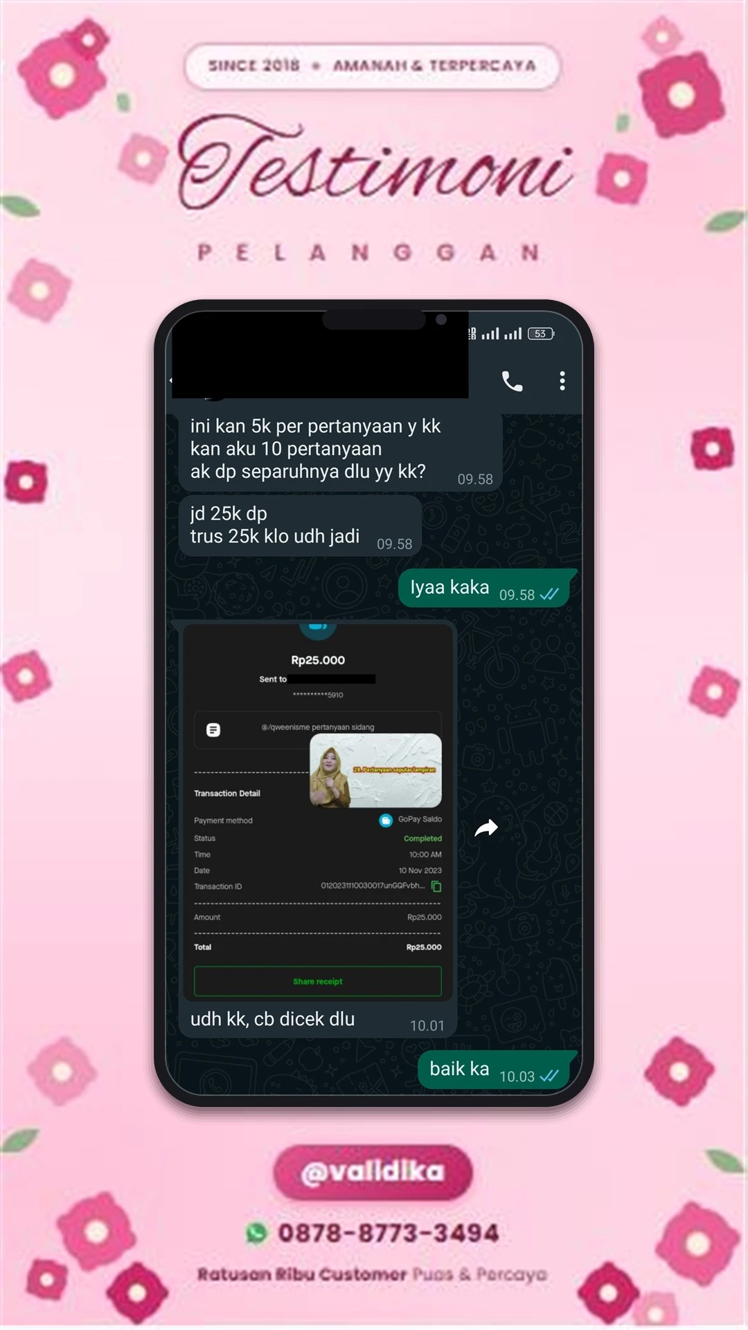 Bukti testimoni pelanggan