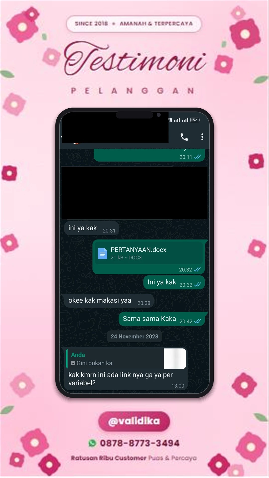 Bukti testimoni pelanggan