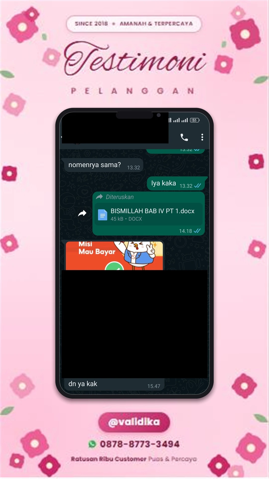 Bukti testimoni pelanggan