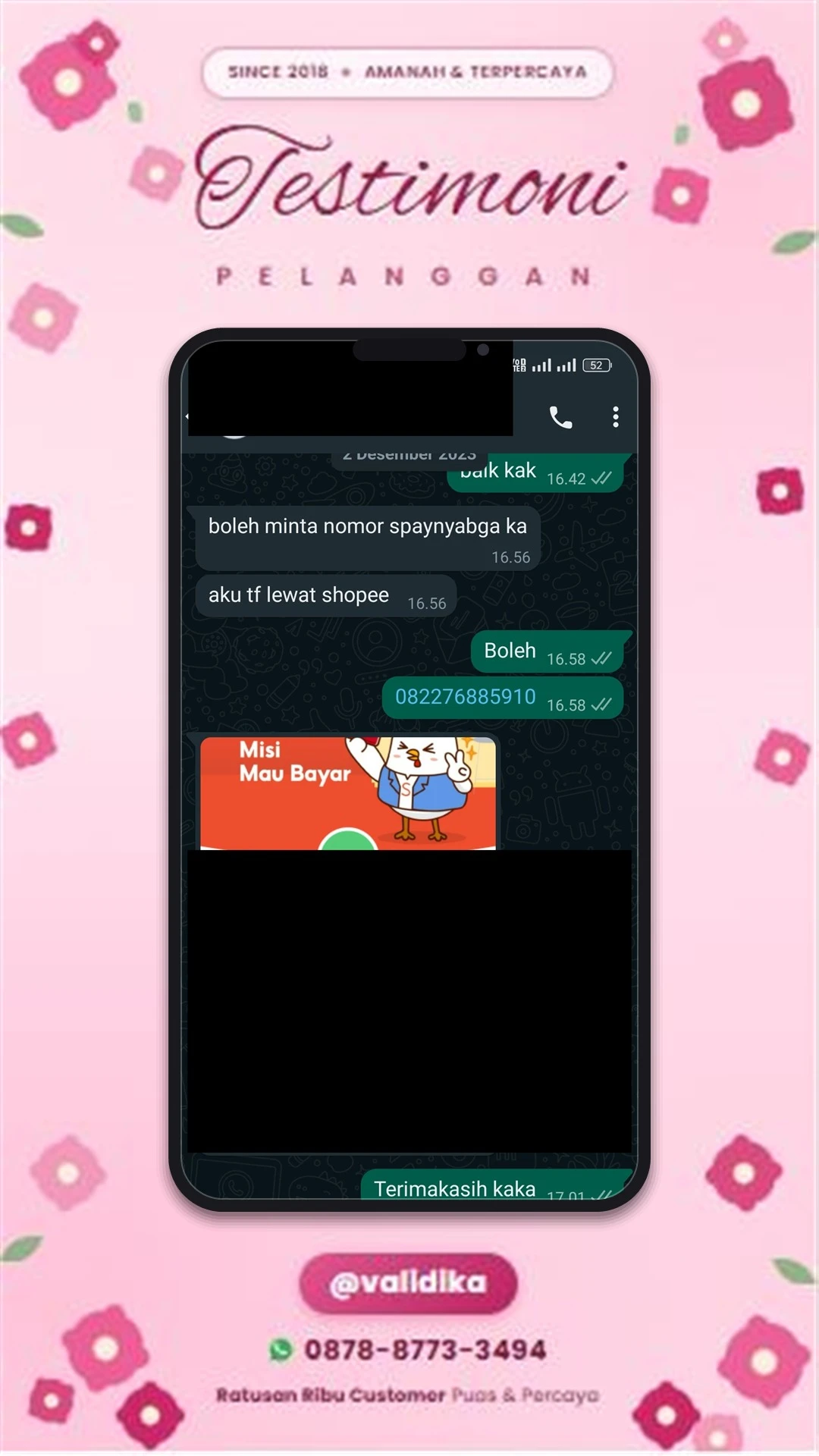 Bukti testimoni pelanggan