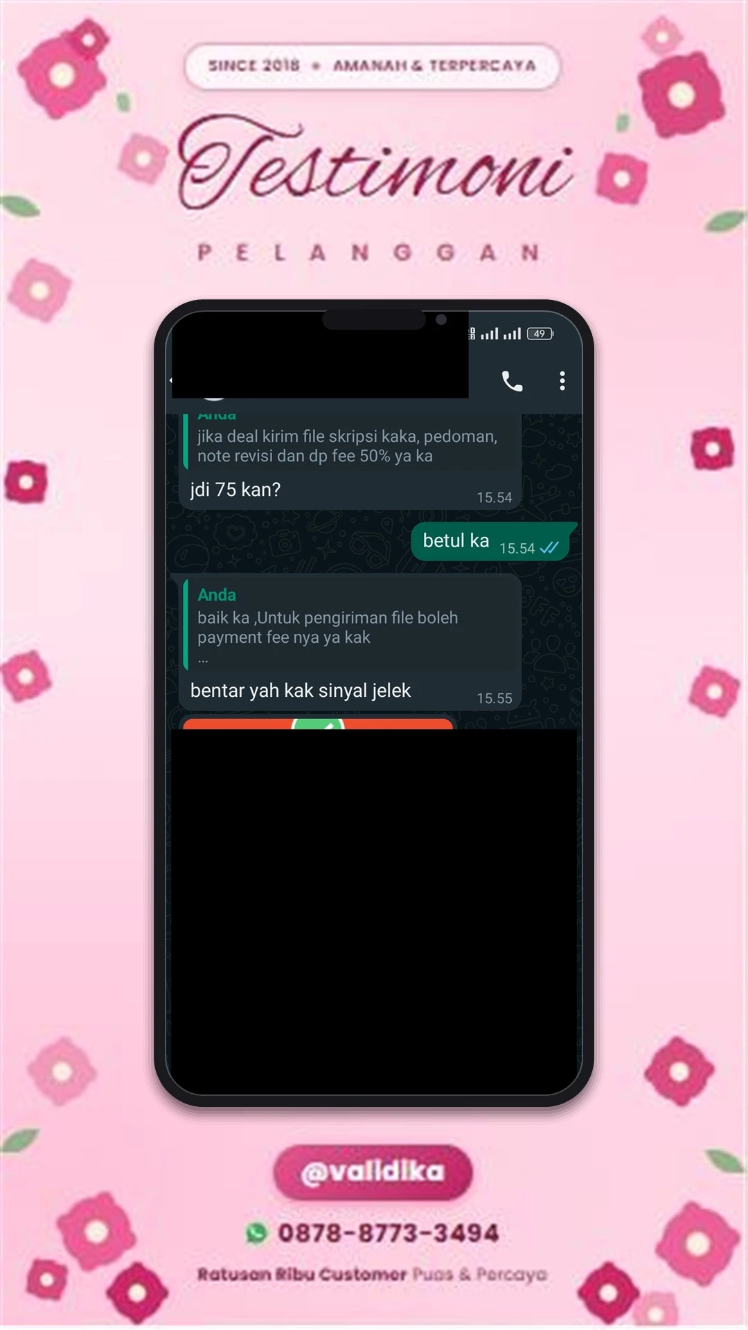 Bukti testimoni pelanggan