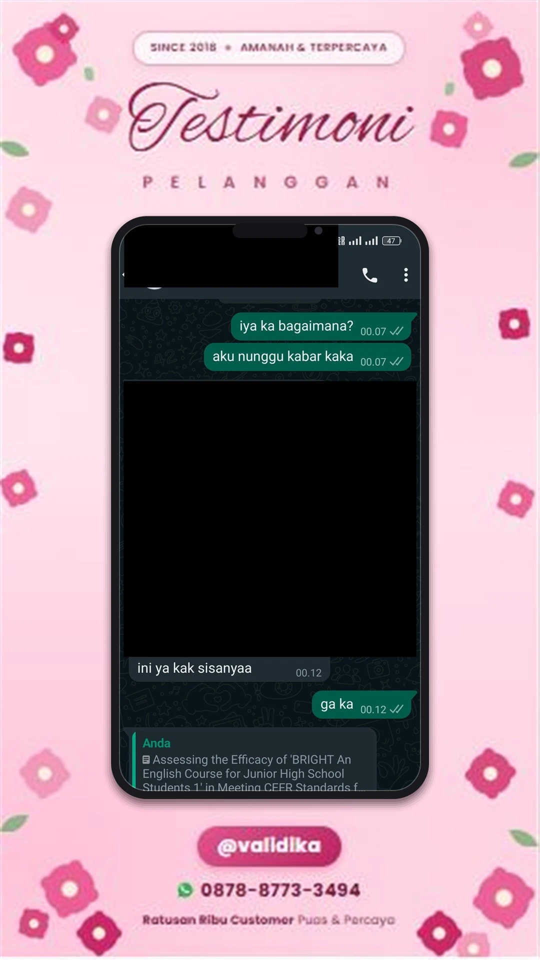 Bukti testimoni pelanggan
