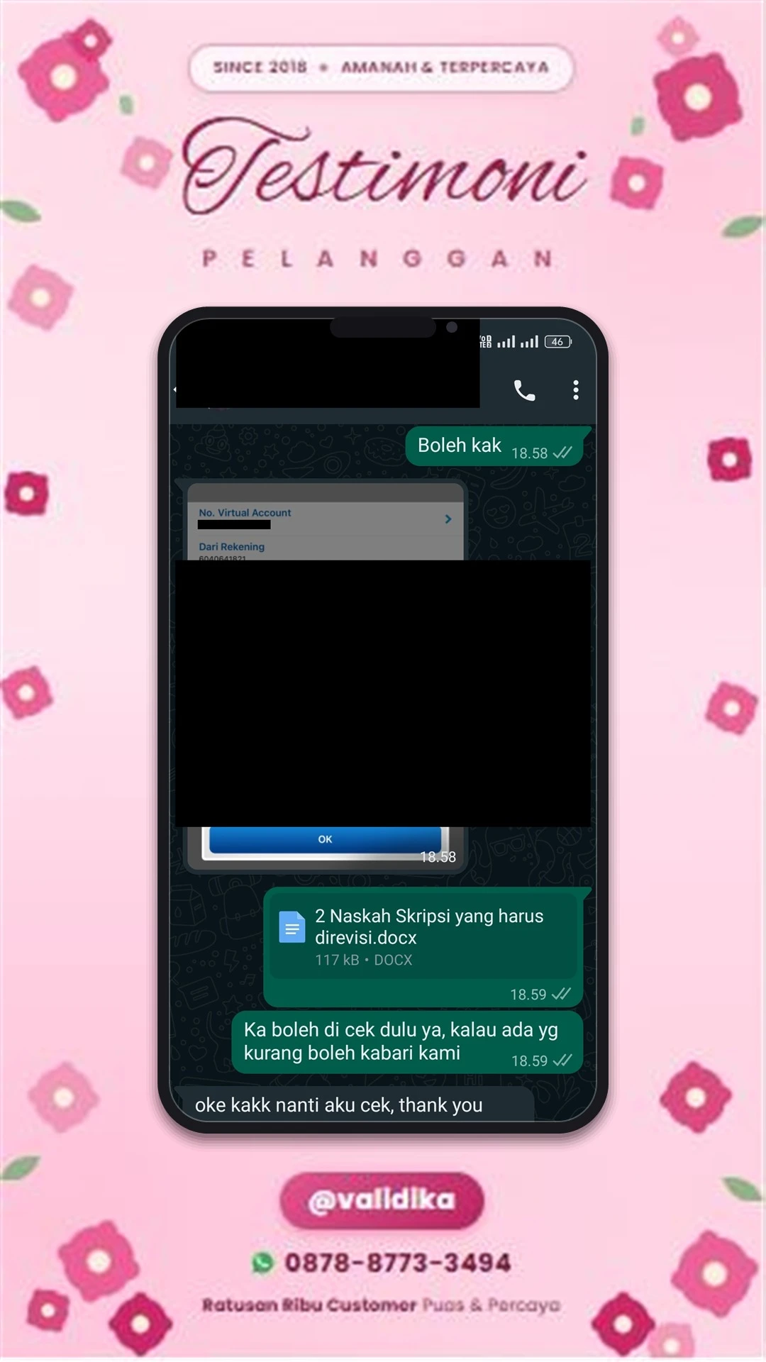 Bukti testimoni pelanggan