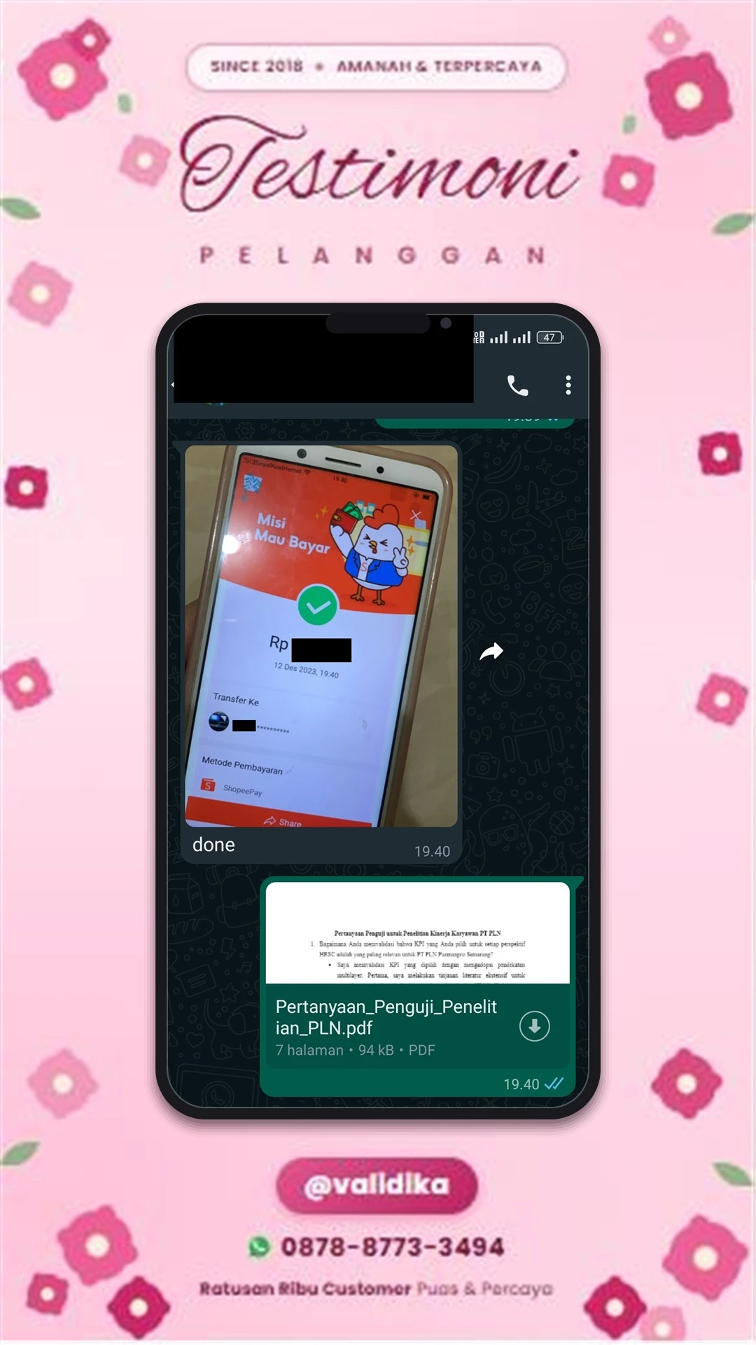 Bukti testimoni pelanggan