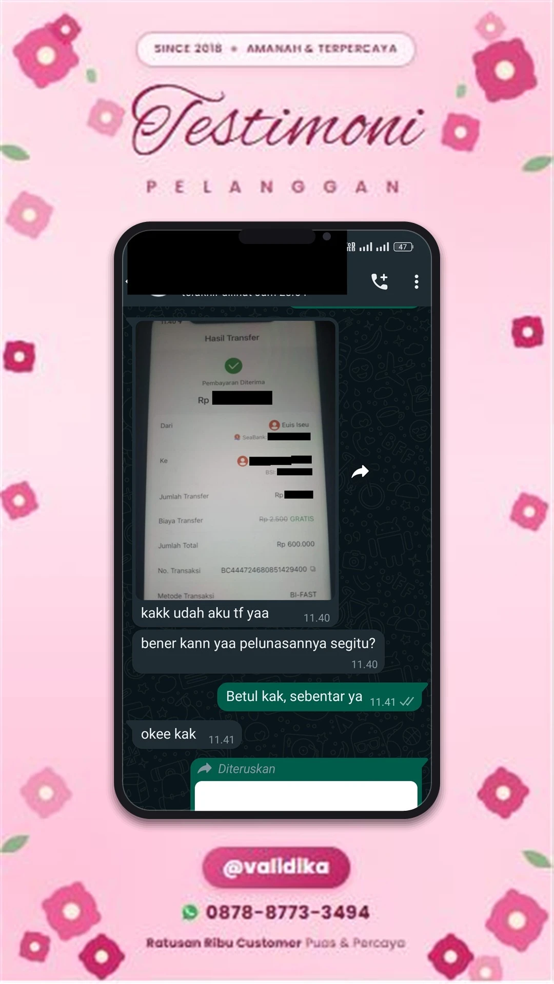 Bukti testimoni pelanggan