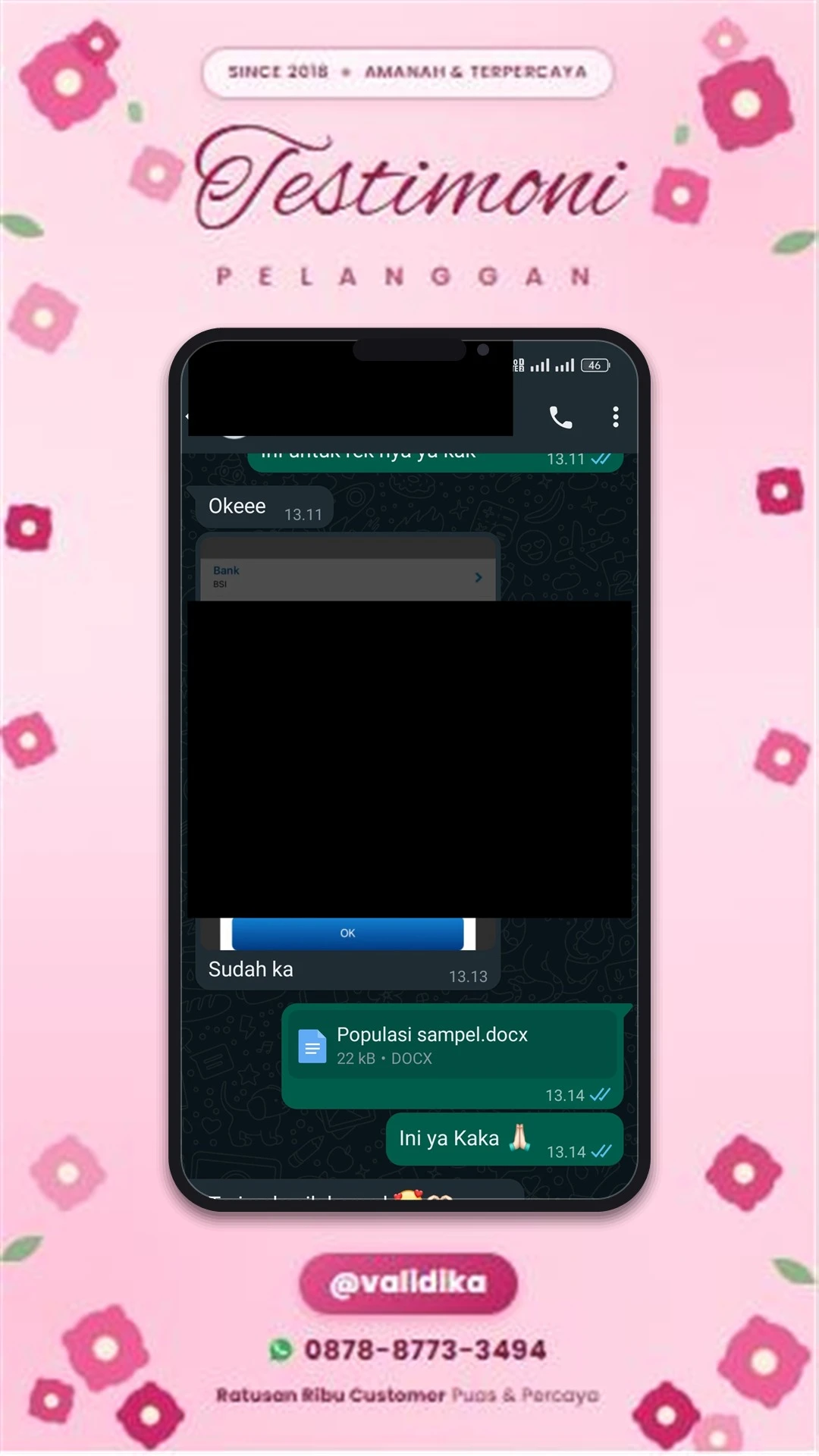 Bukti testimoni pelanggan