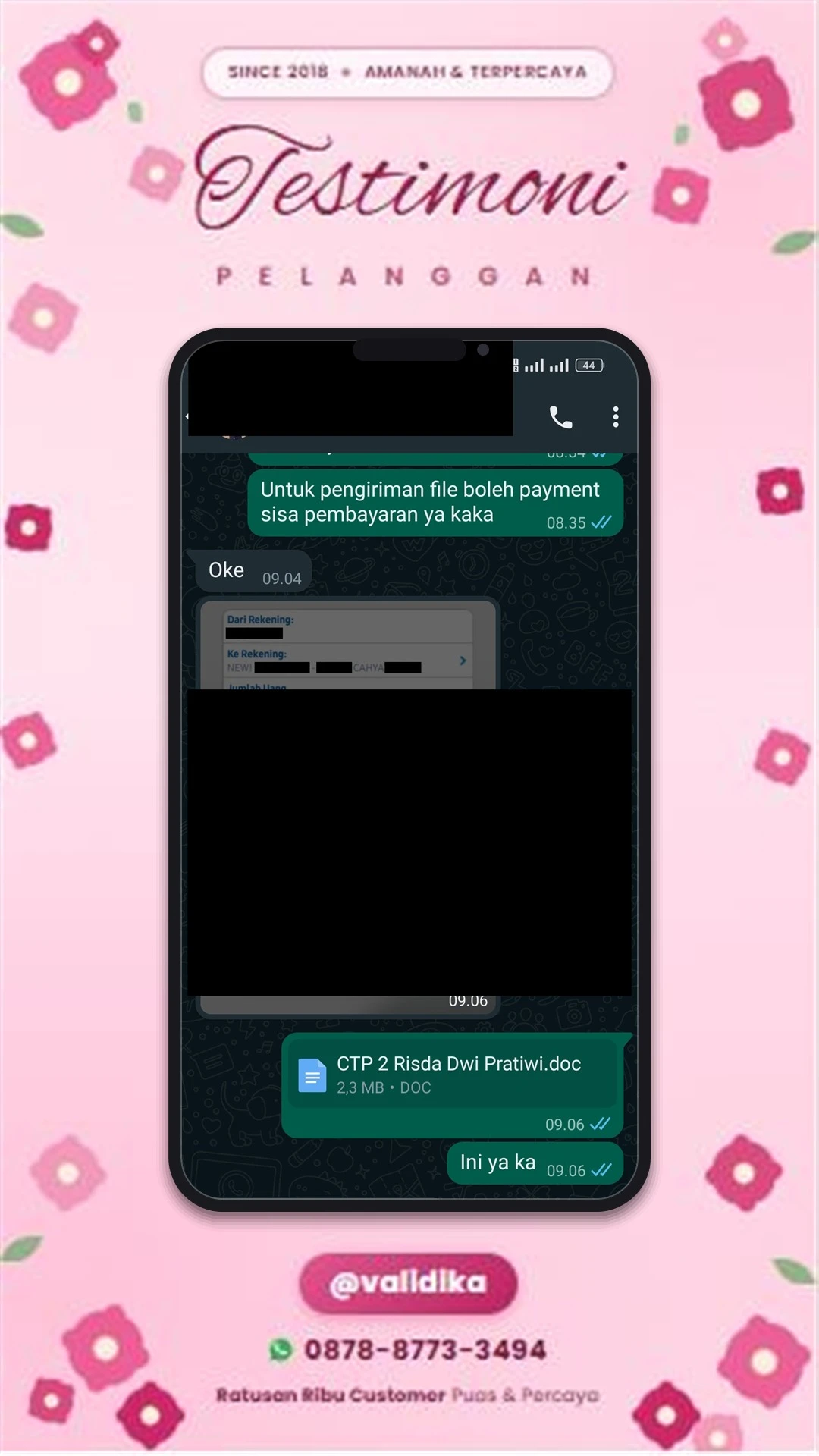 Bukti testimoni pelanggan
