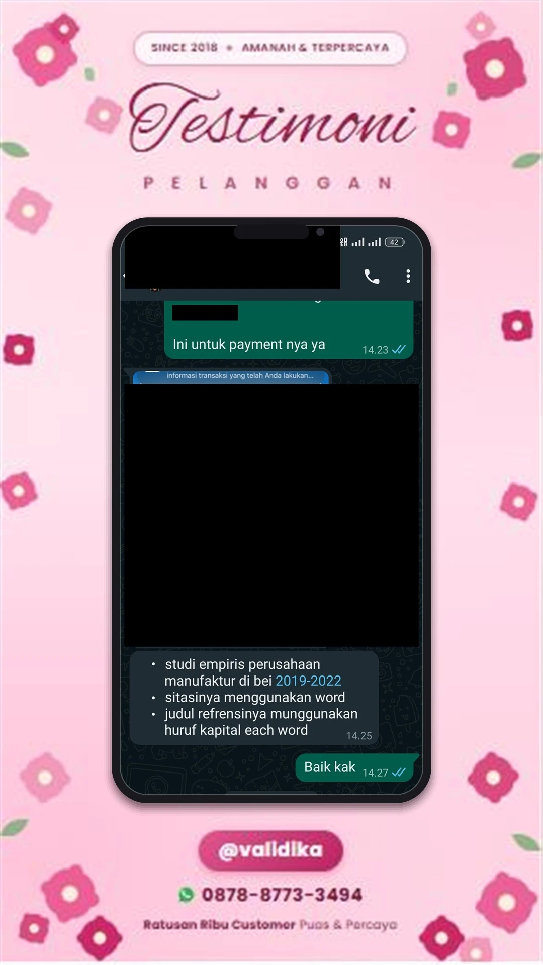 Bukti testimoni pelanggan