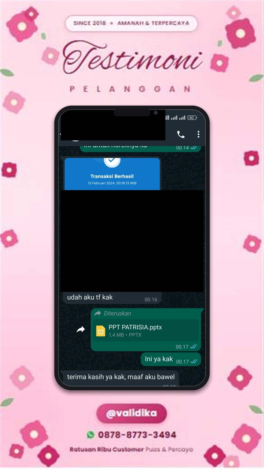 Bukti testimoni pelanggan