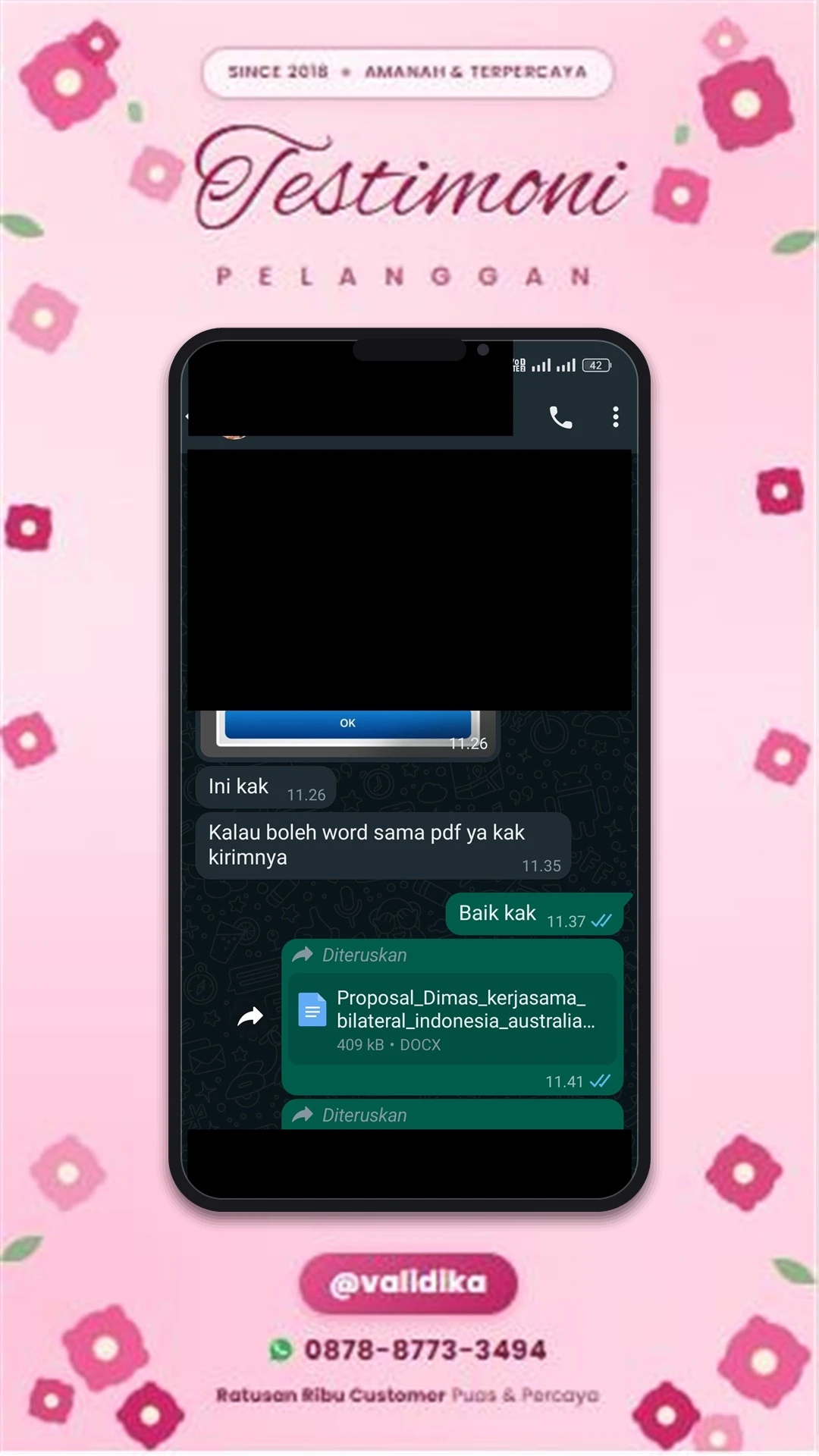 Bukti testimoni pelanggan