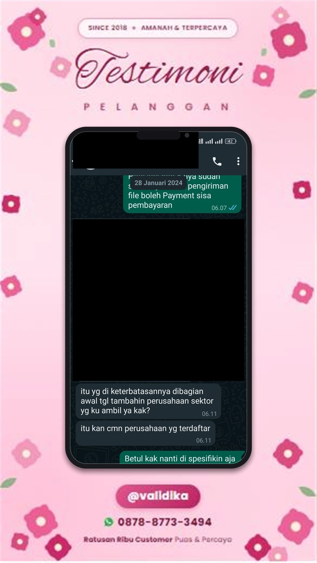 Bukti testimoni pelanggan