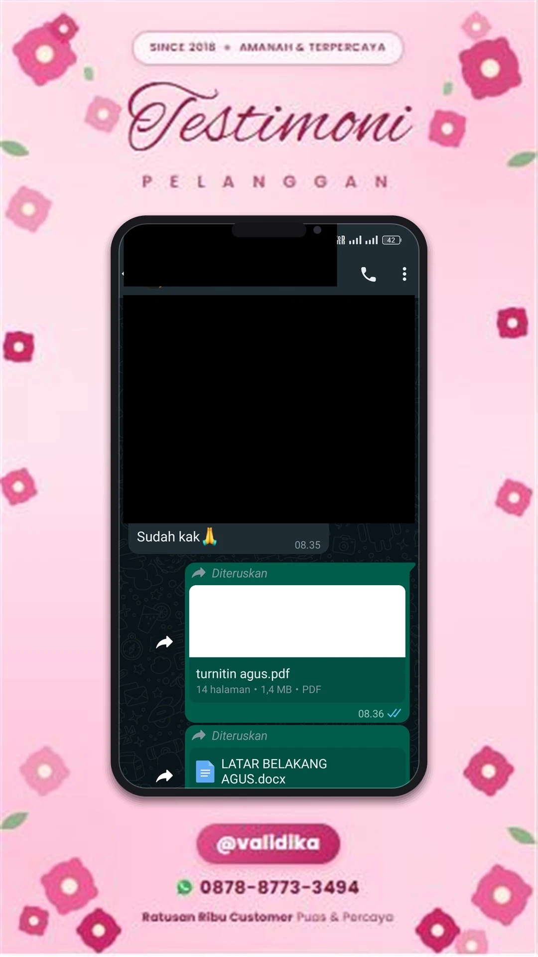 Bukti testimoni pelanggan