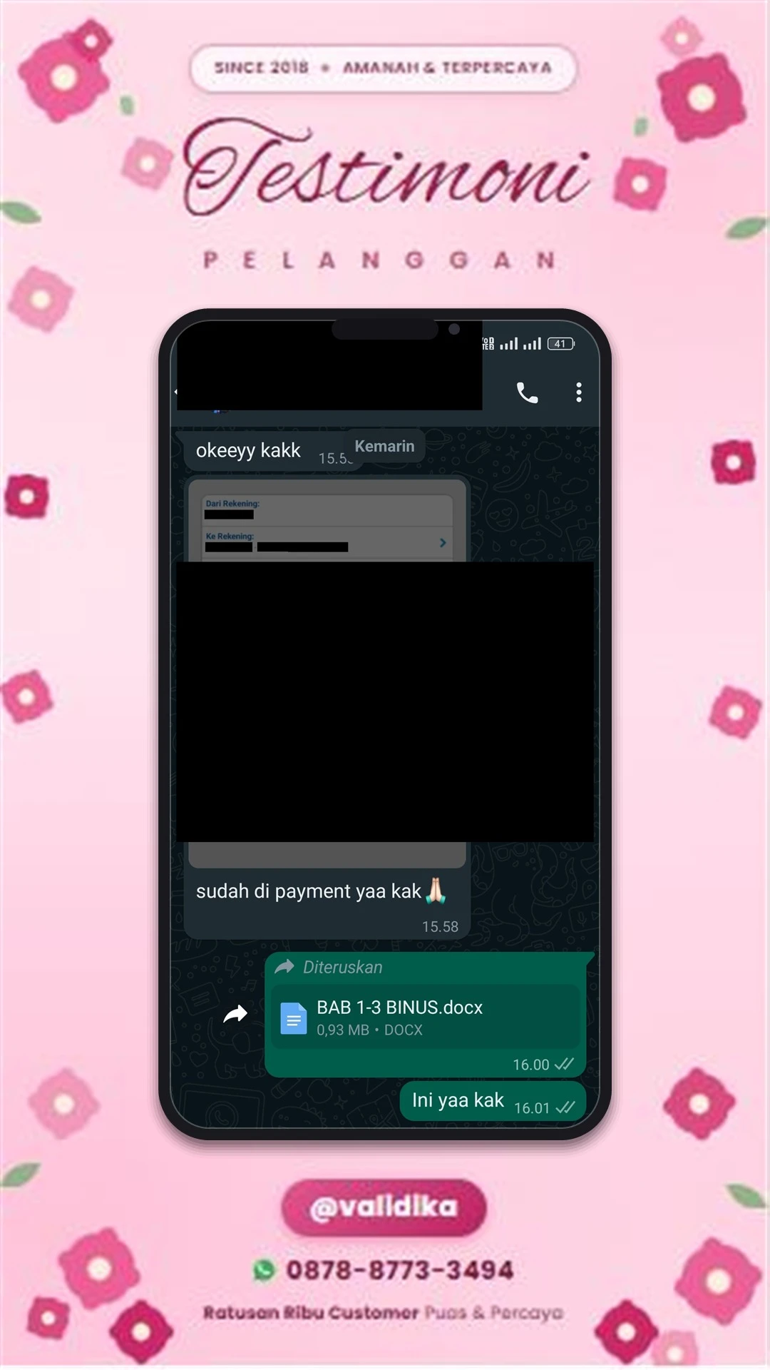 Bukti testimoni pelanggan