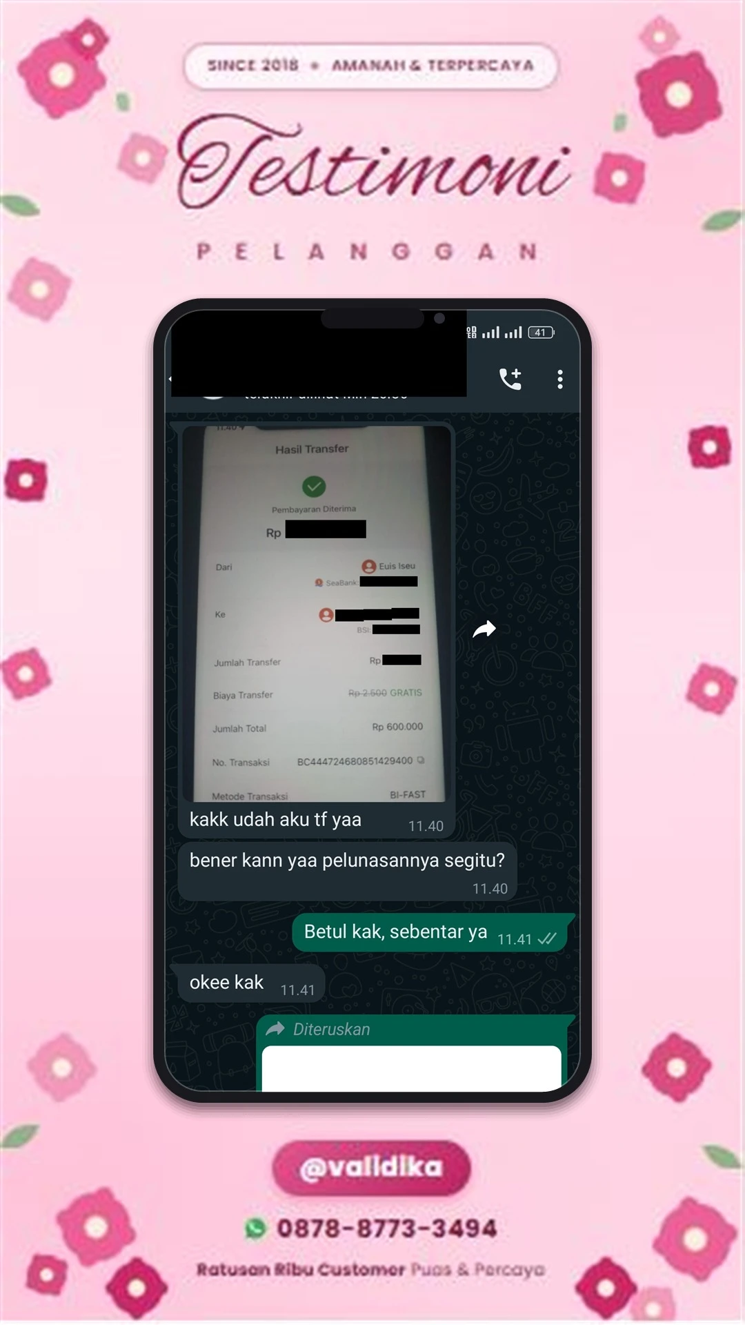 Bukti testimoni pelanggan