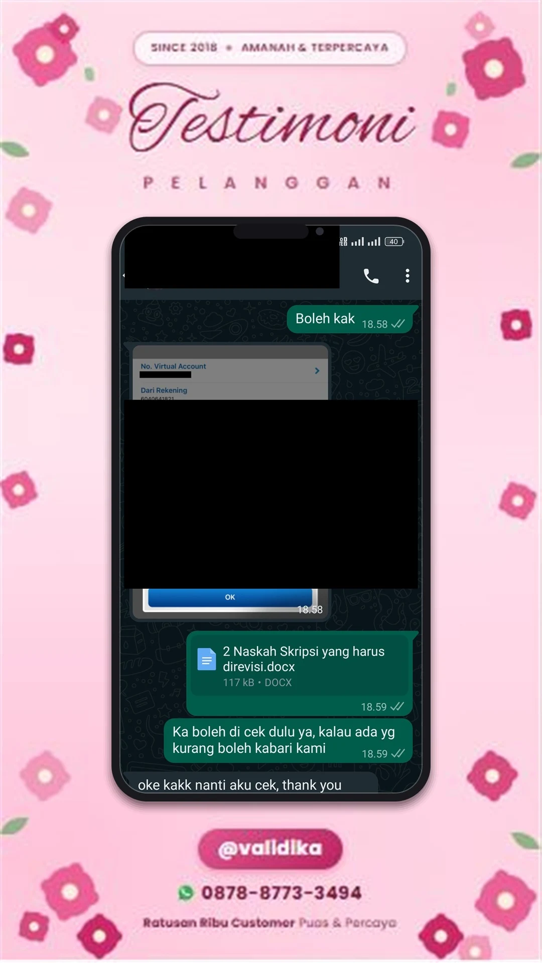 Bukti testimoni pelanggan