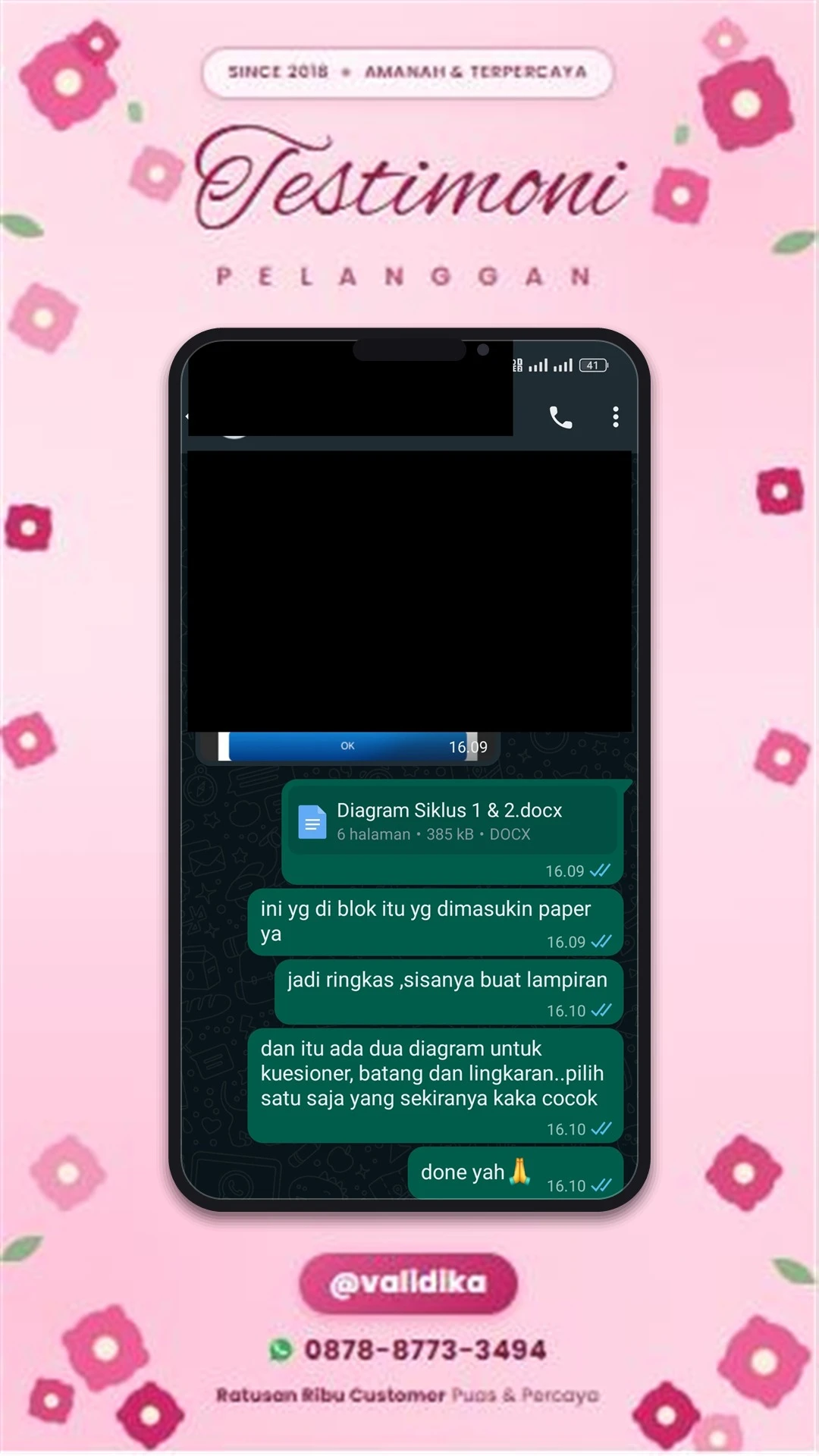 Bukti testimoni pelanggan