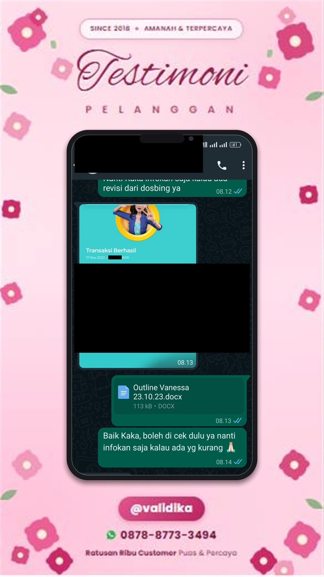 Bukti testimoni pelanggan