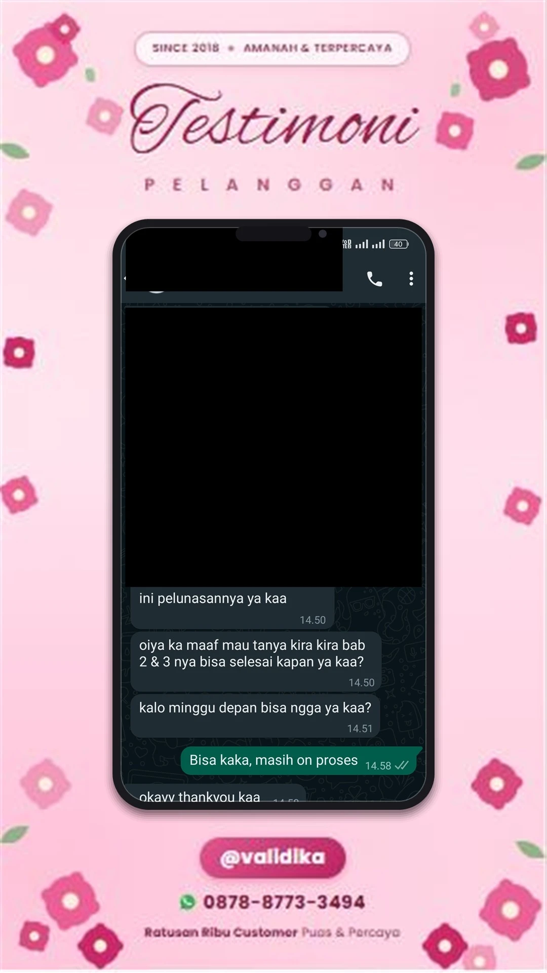 Bukti testimoni pelanggan