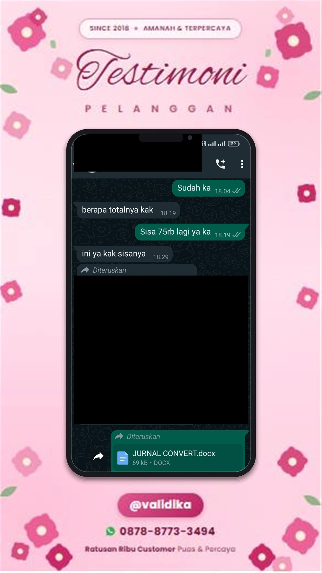 Bukti testimoni pelanggan