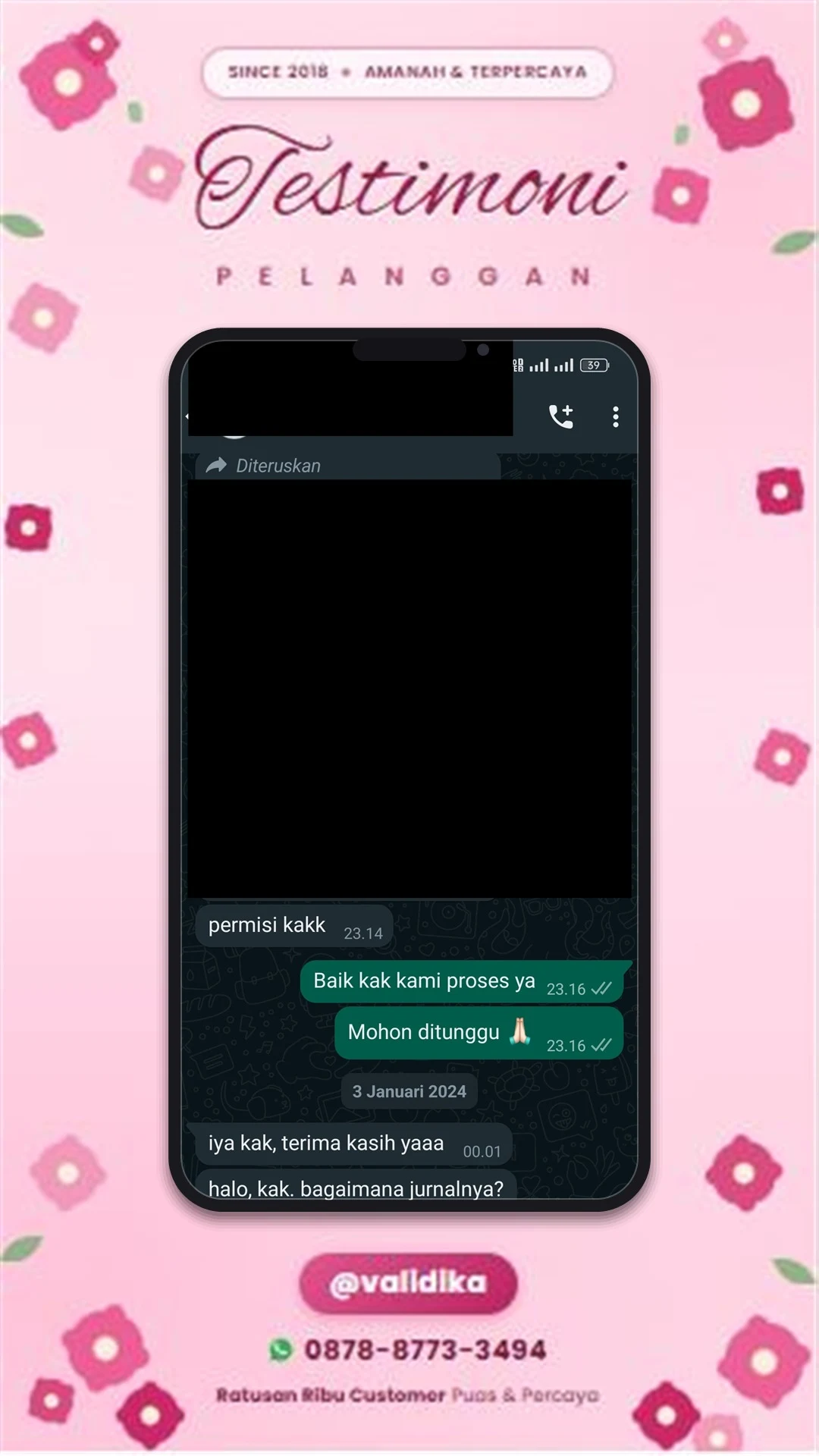 Bukti testimoni pelanggan