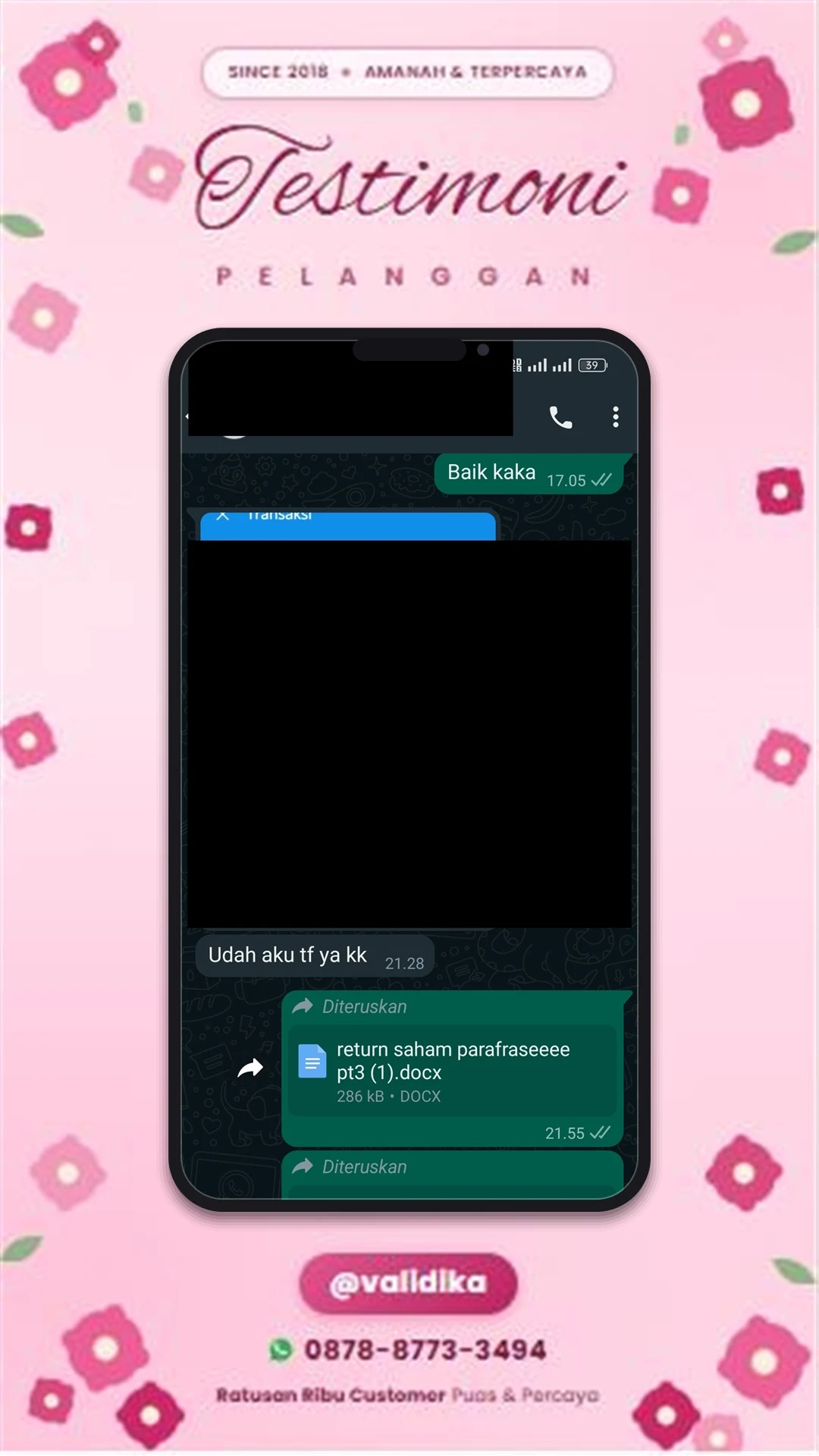 Bukti testimoni pelanggan