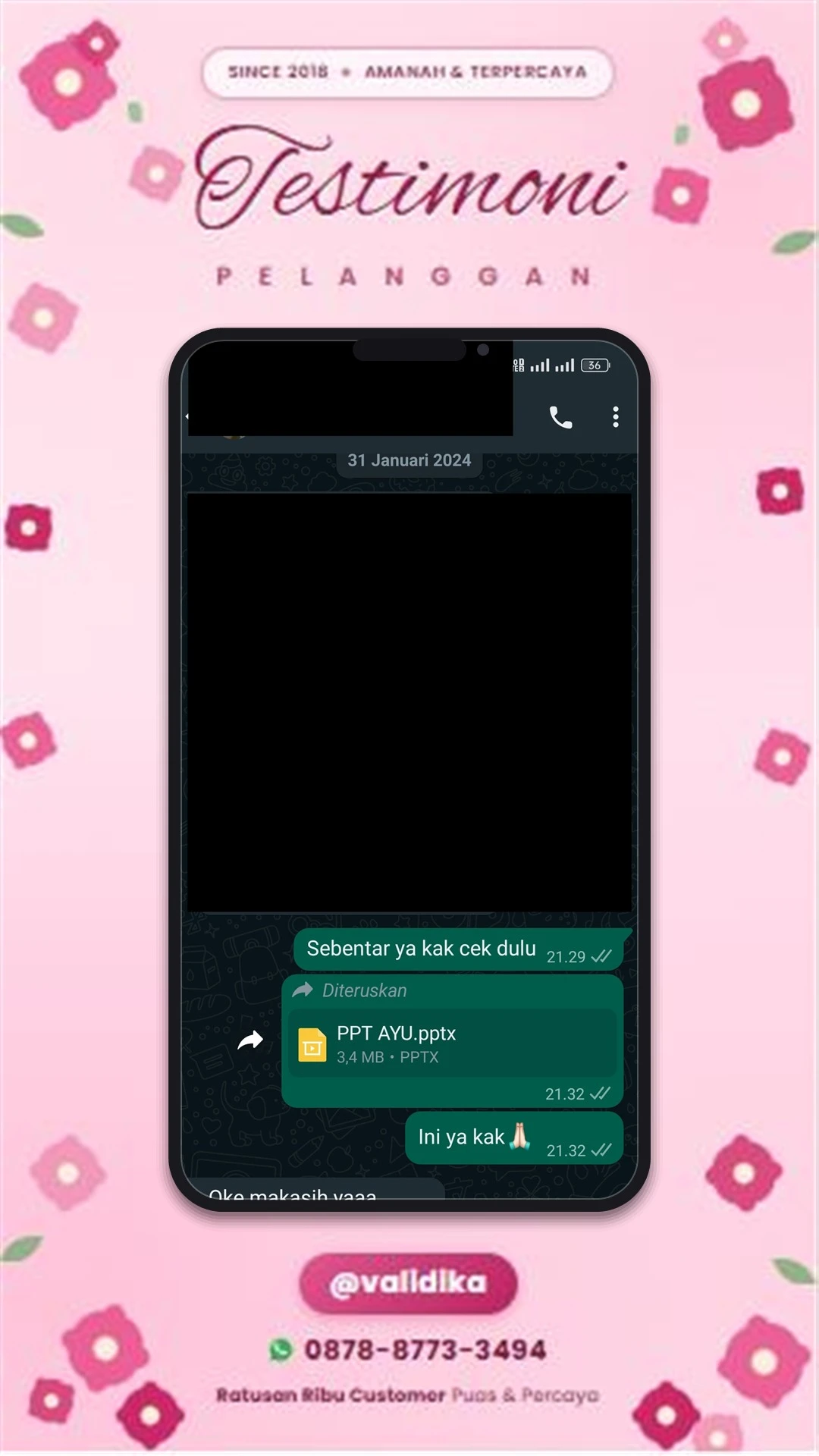 Bukti testimoni pelanggan