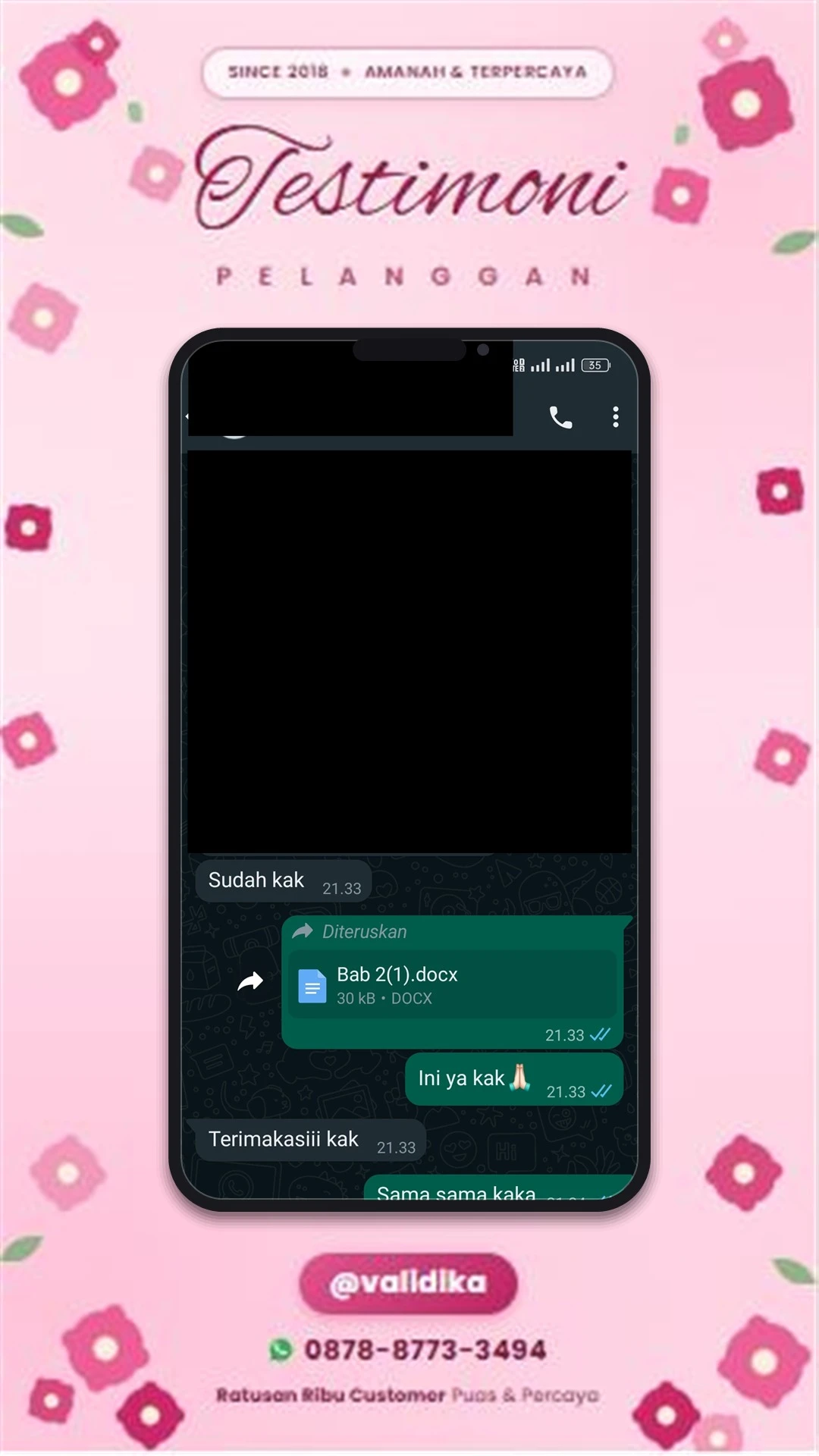 Bukti testimoni pelanggan