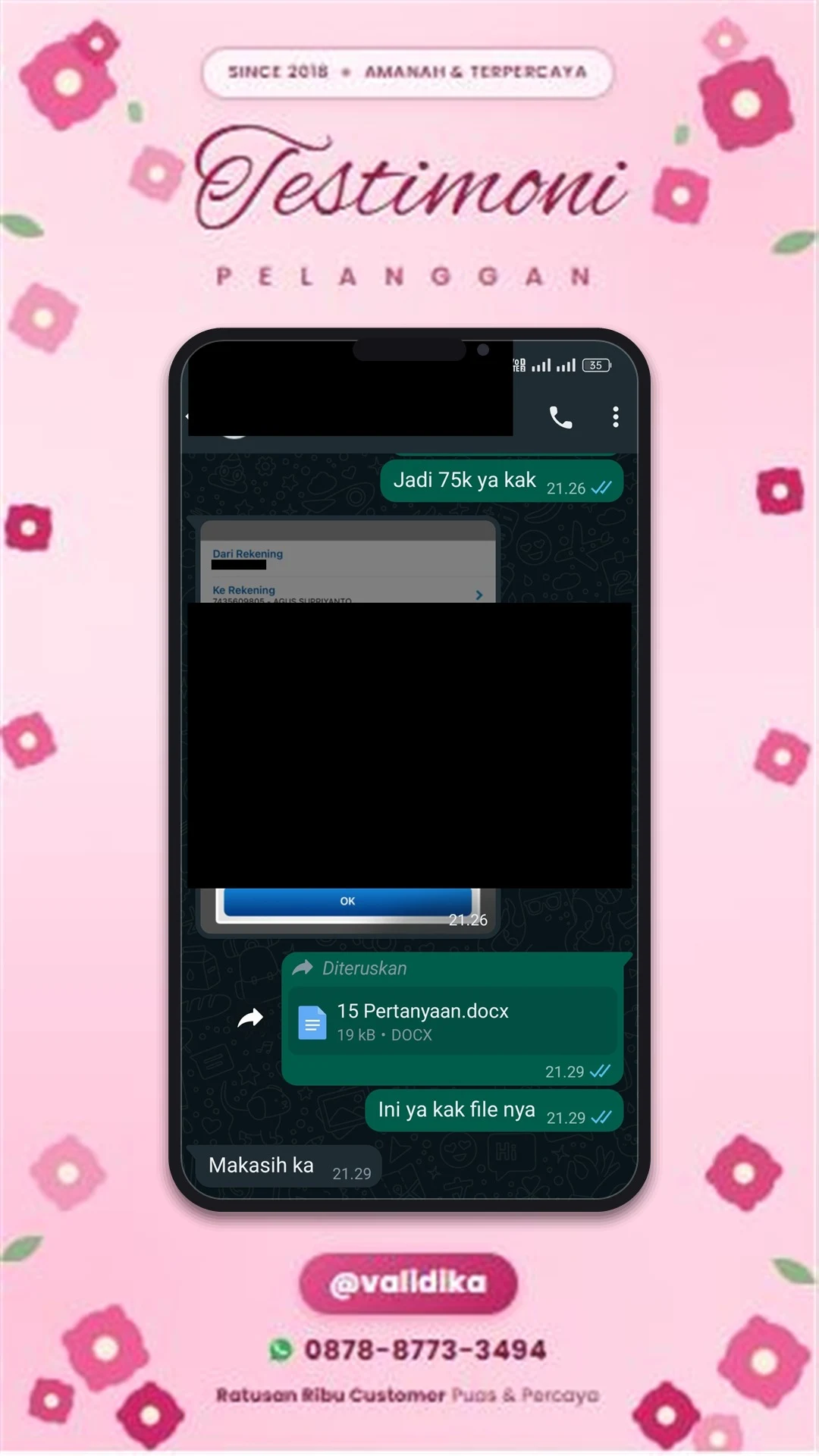 Bukti testimoni pelanggan