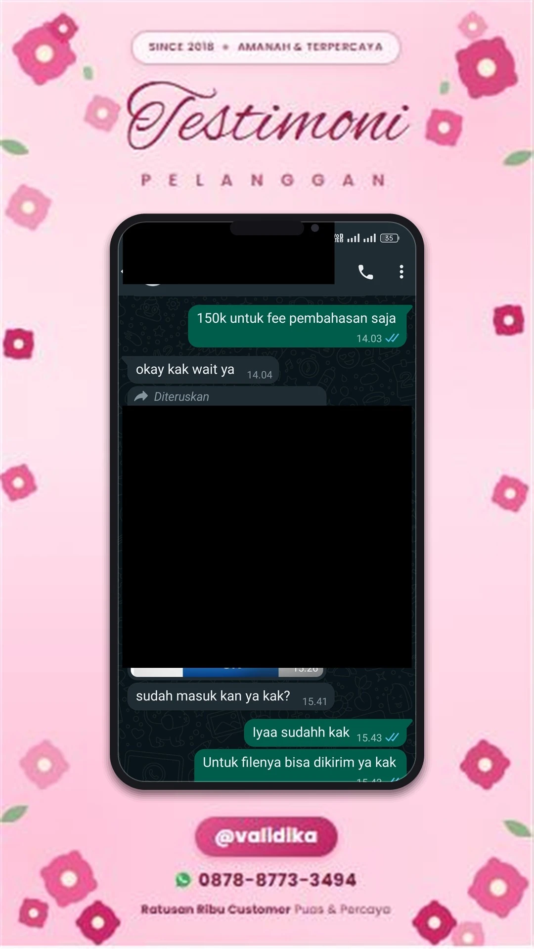 Bukti testimoni pelanggan