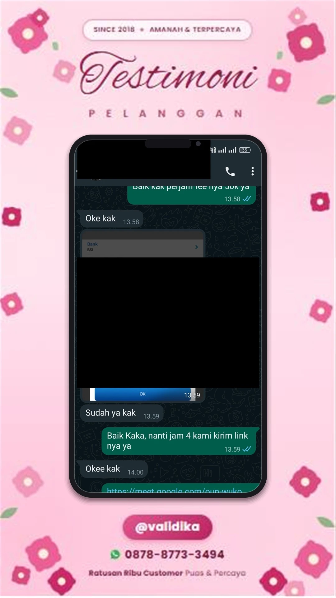 Bukti testimoni pelanggan