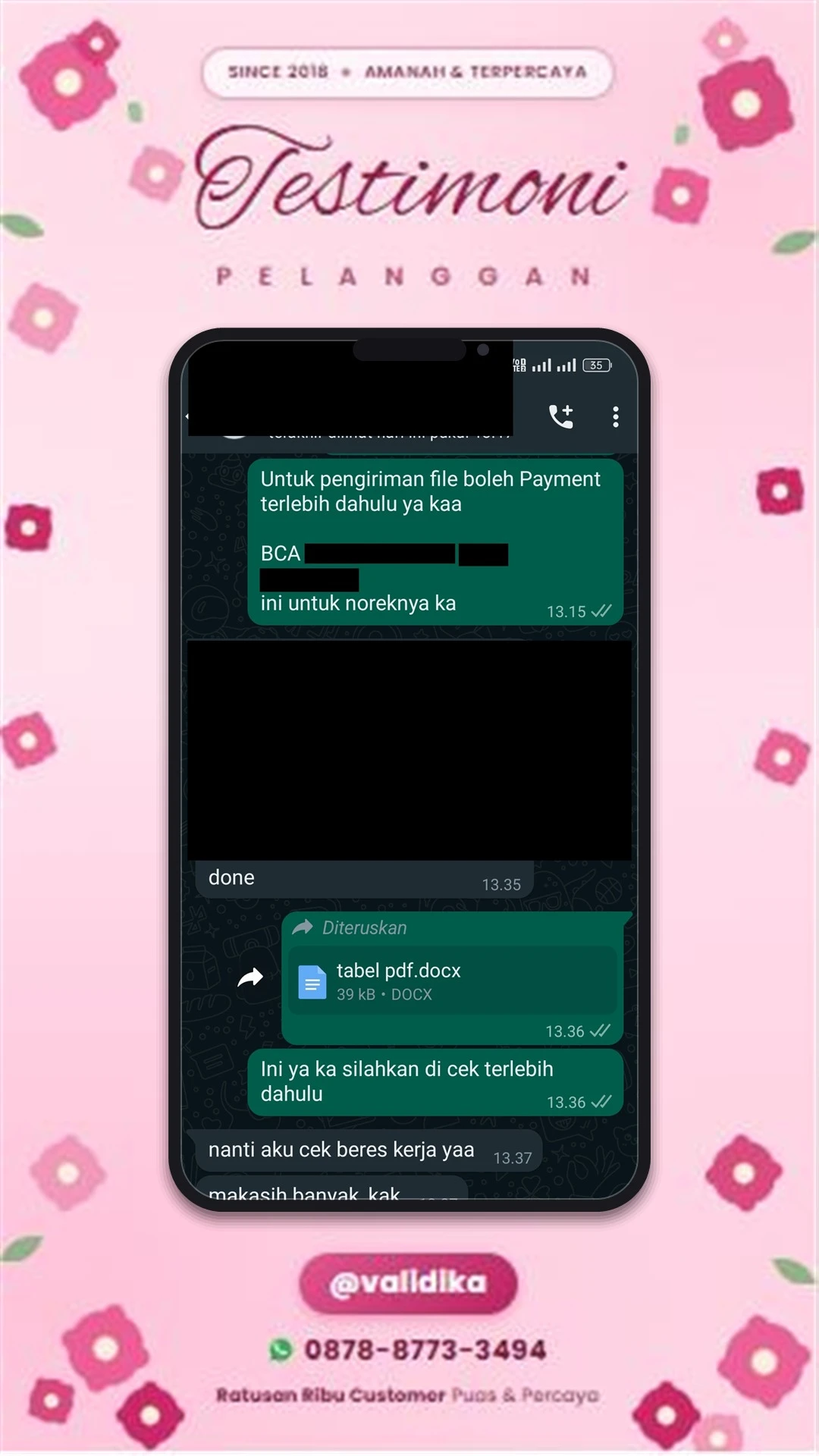 Bukti testimoni pelanggan