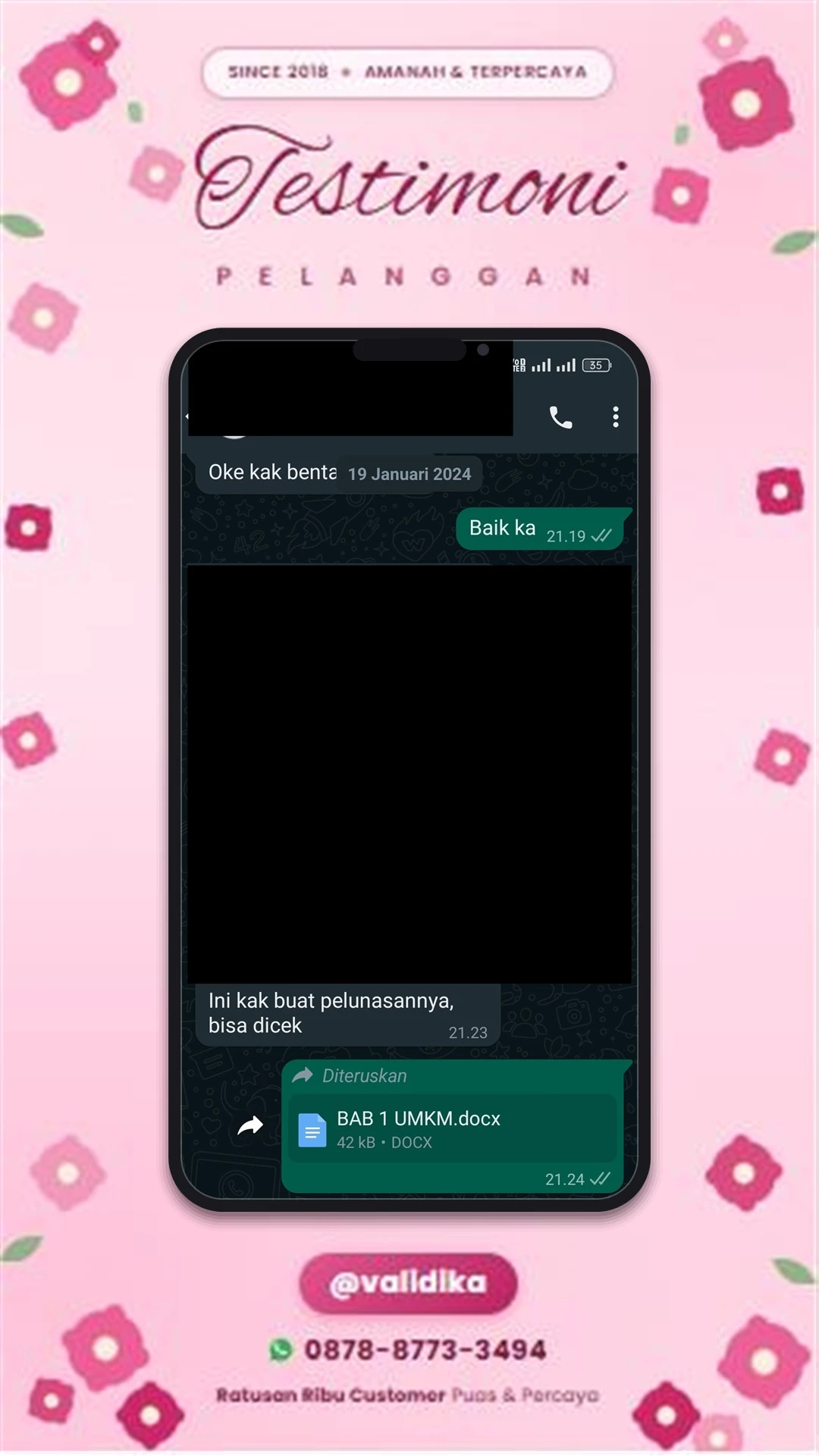 Bukti testimoni pelanggan