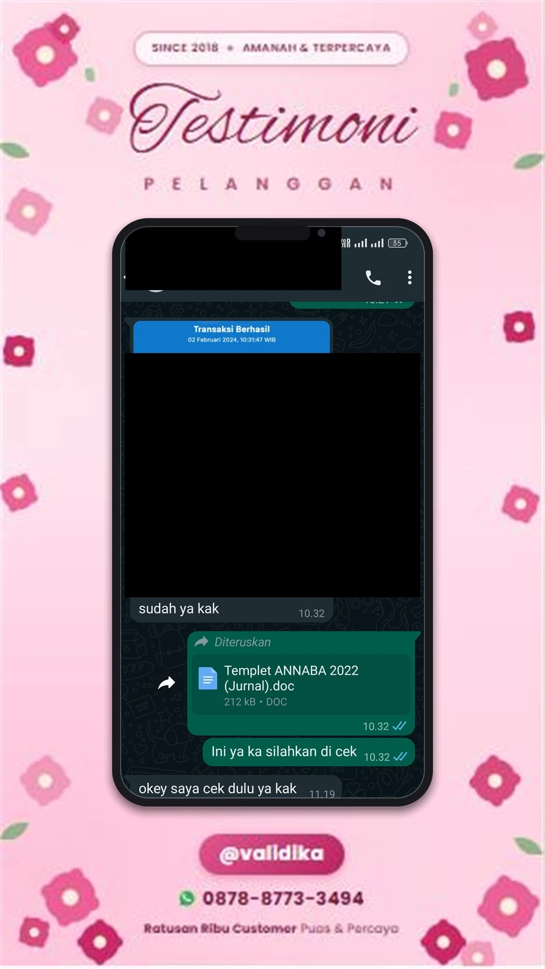 Bukti testimoni pelanggan