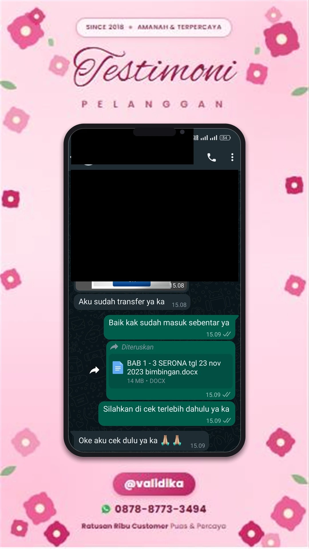 Bukti testimoni pelanggan