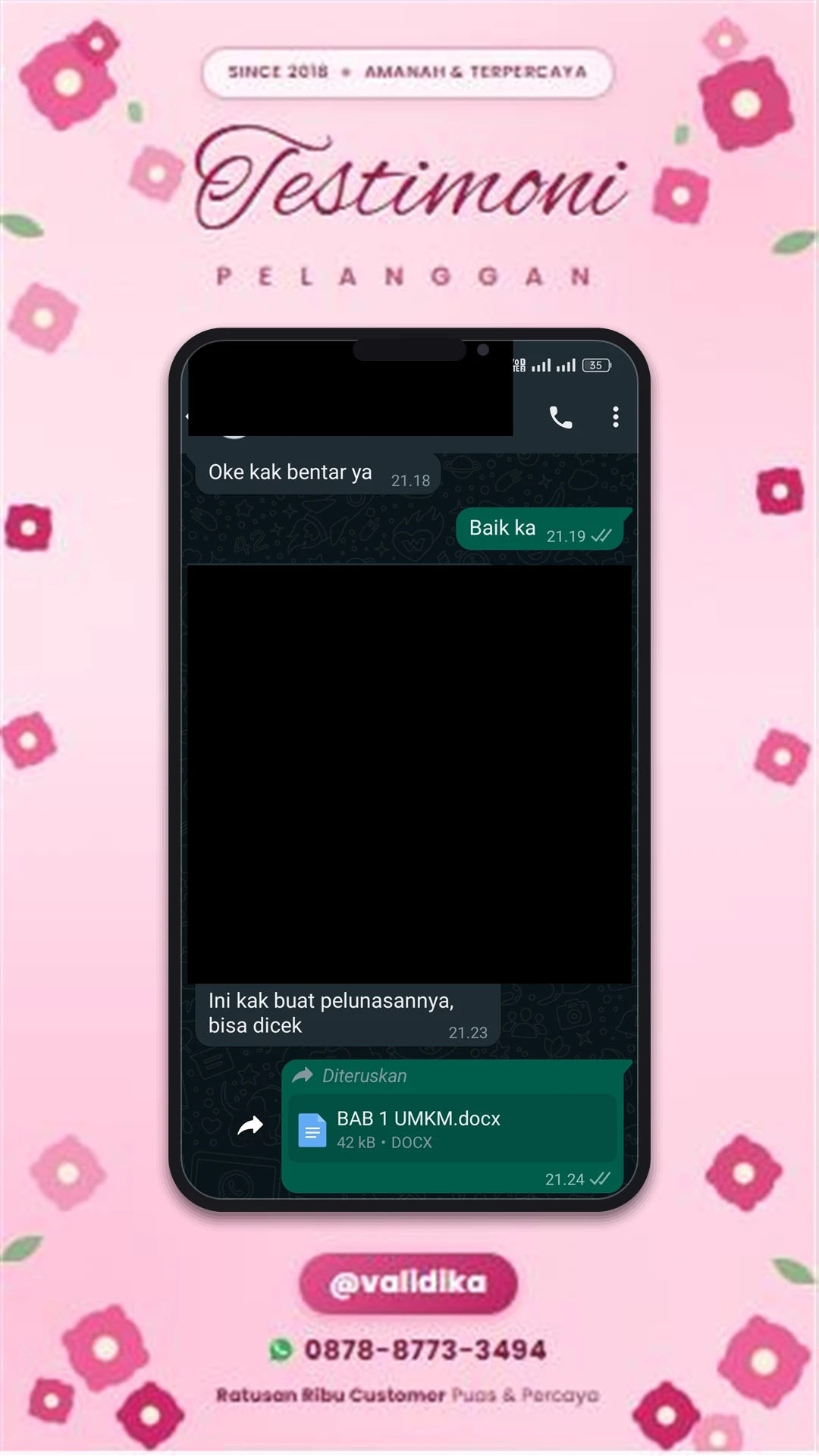 Bukti testimoni pelanggan
