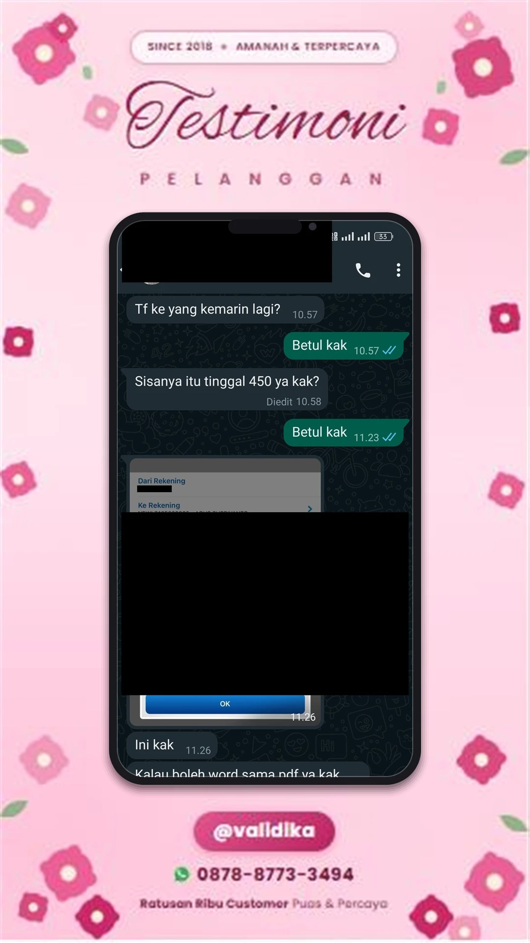 Bukti testimoni pelanggan