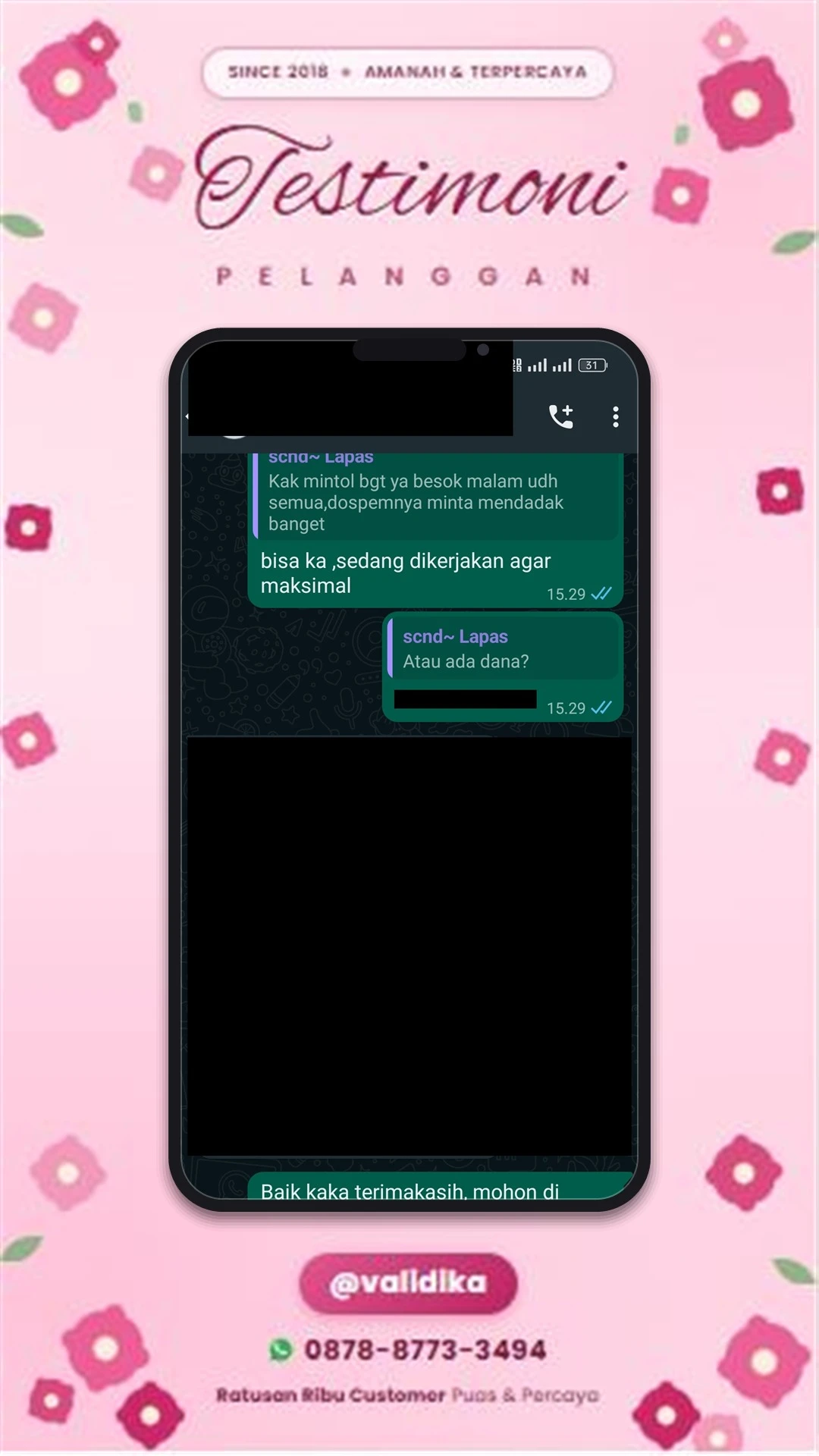 Bukti testimoni pelanggan