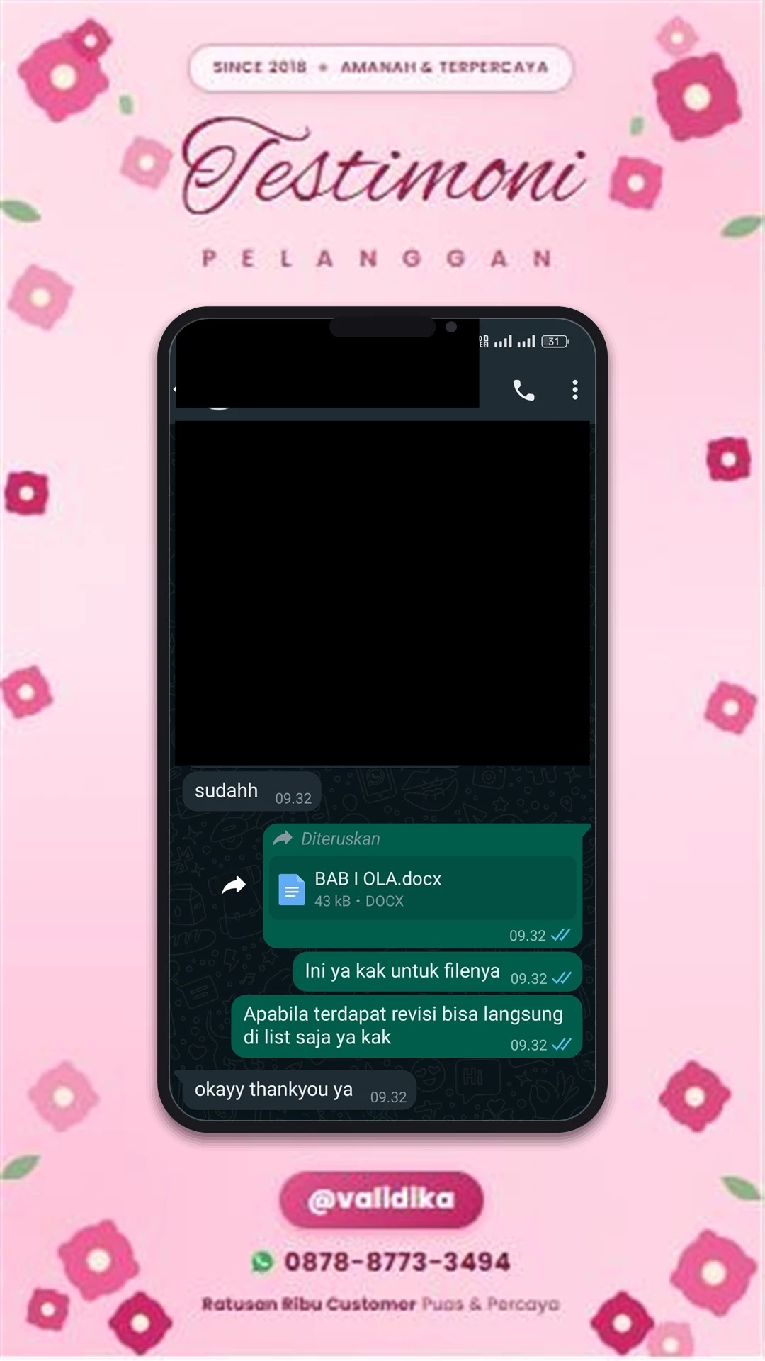 Bukti testimoni pelanggan