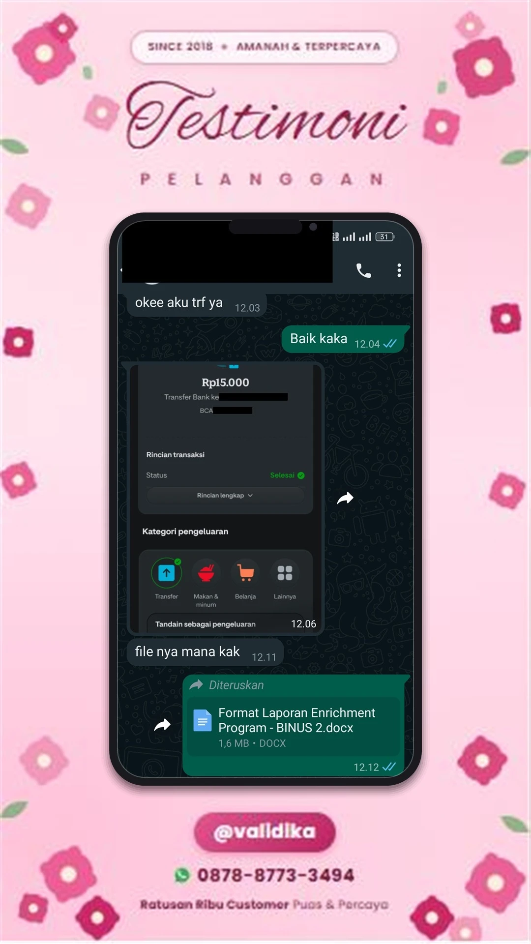 Bukti testimoni pelanggan