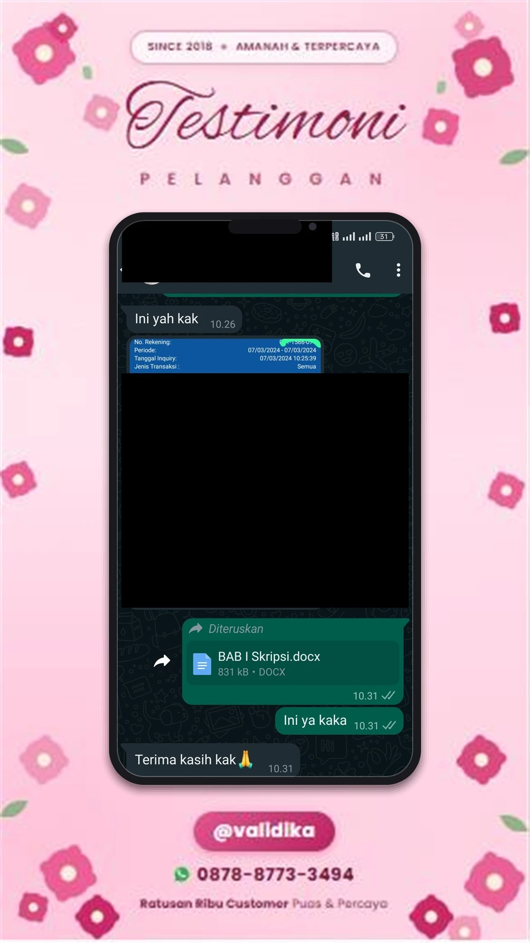 Bukti testimoni pelanggan