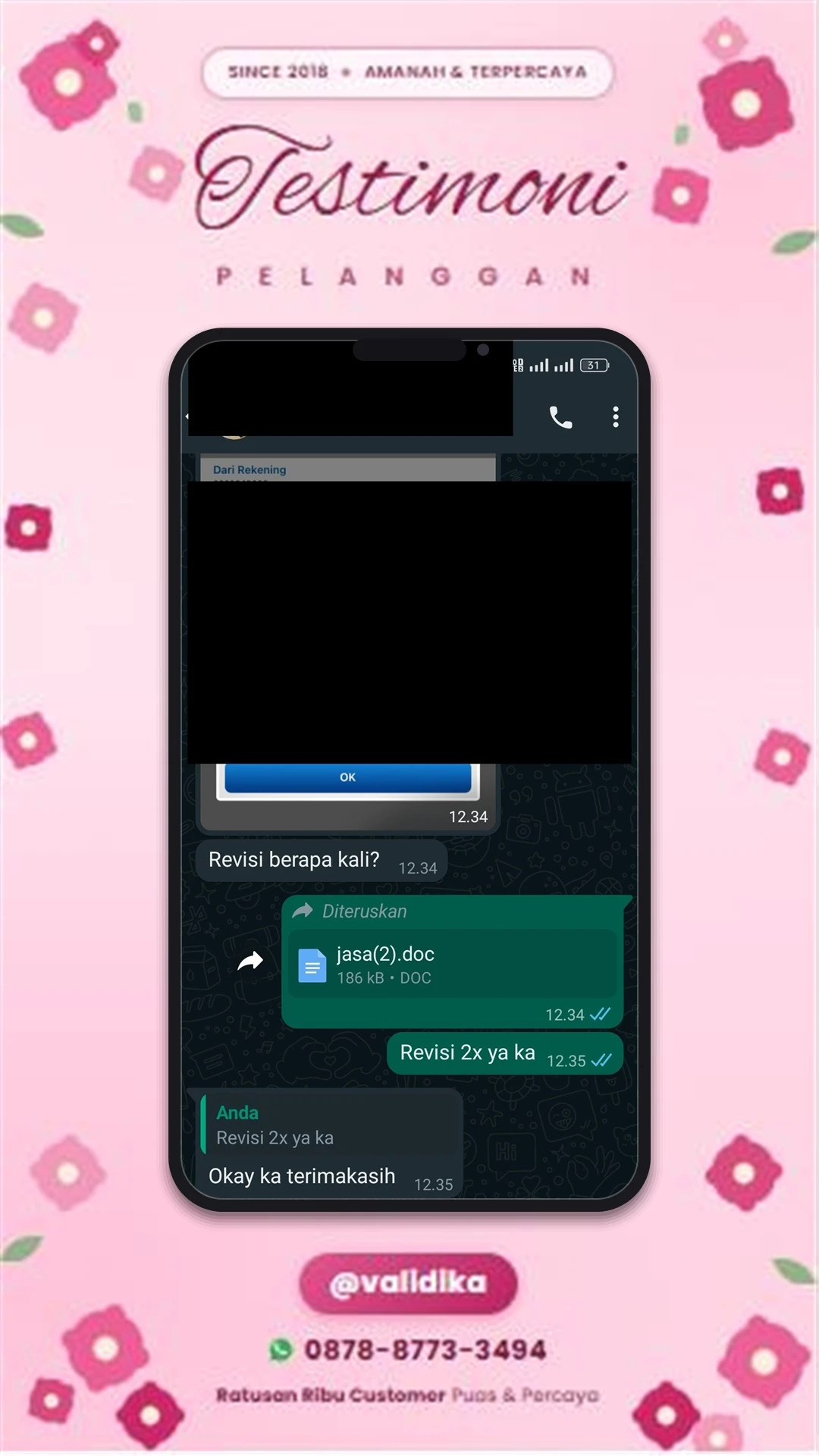Bukti testimoni pelanggan