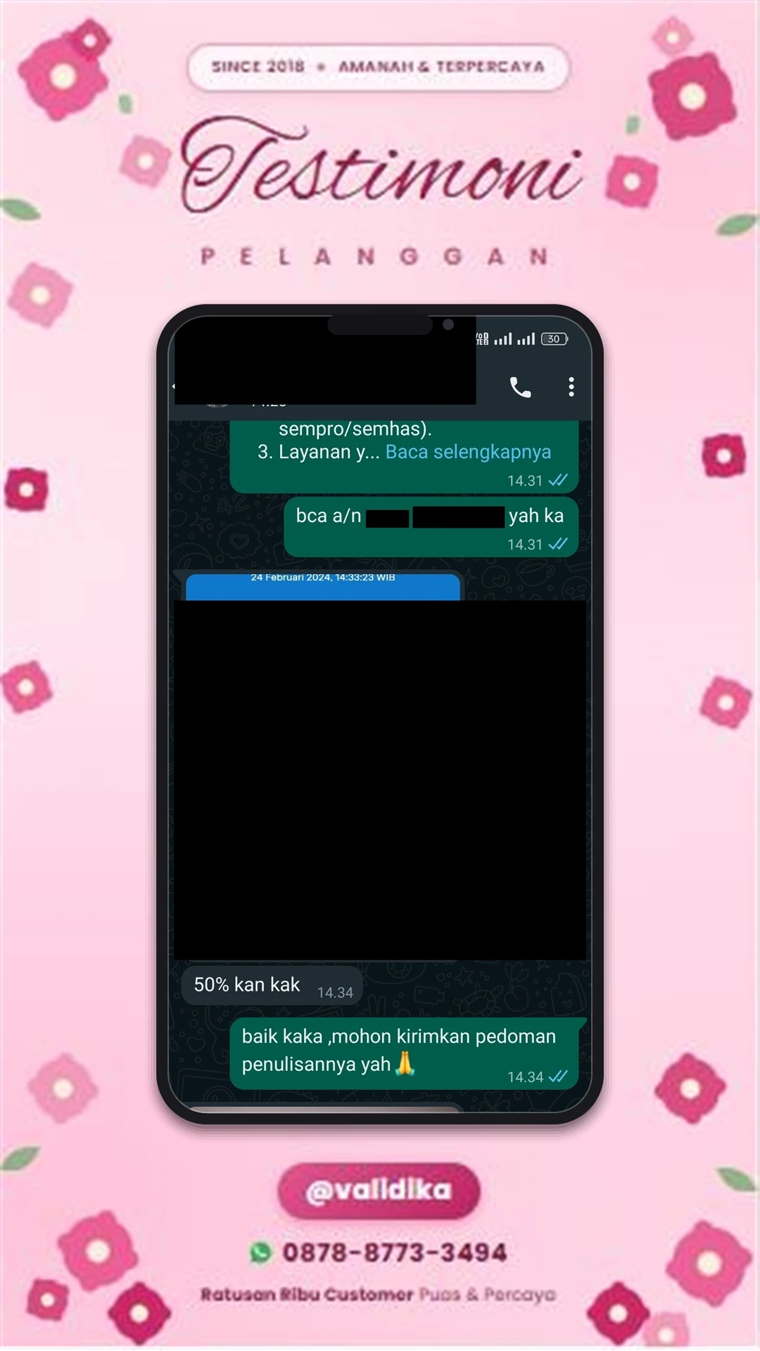 Bukti testimoni pelanggan
